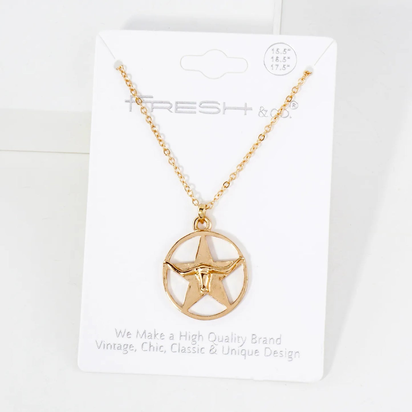 Longhorn Head And Star Overlay Western Medallion Pendant Necklace