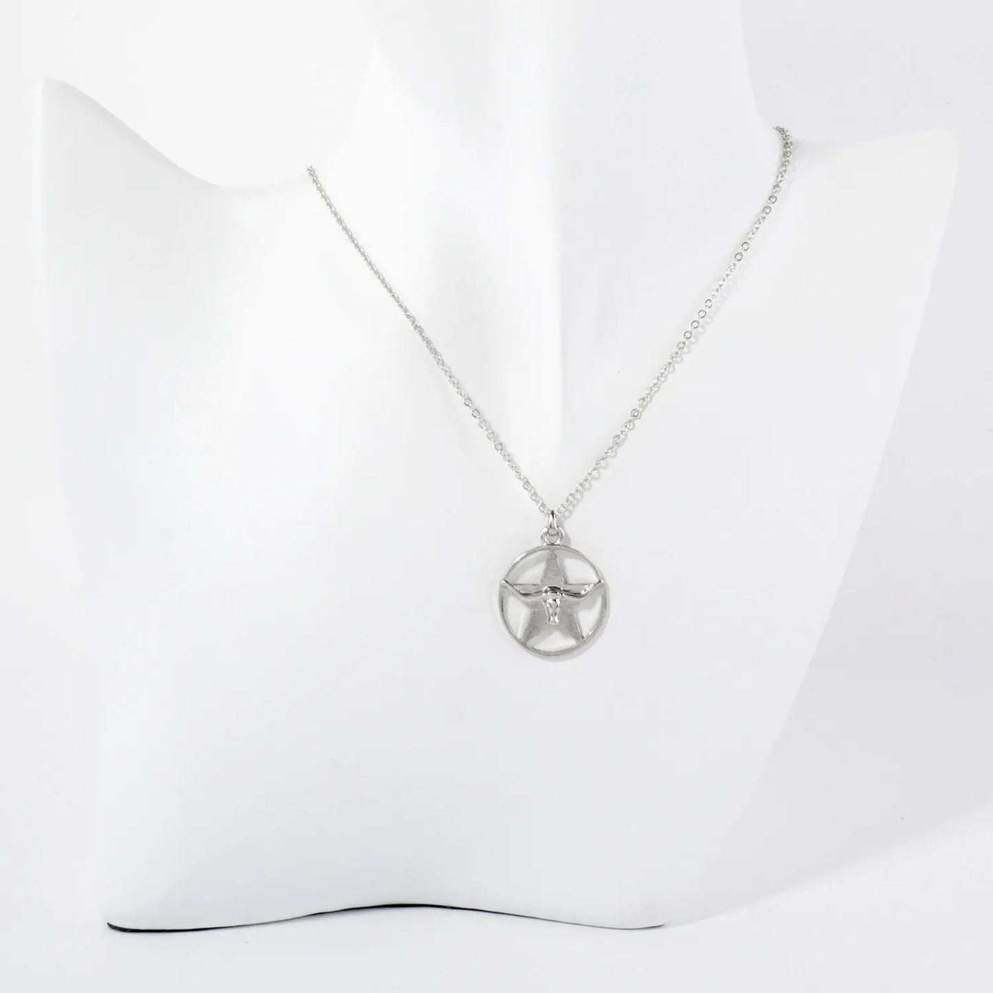 Longhorn Head And Star Overlay Western Medallion Pendant Necklace