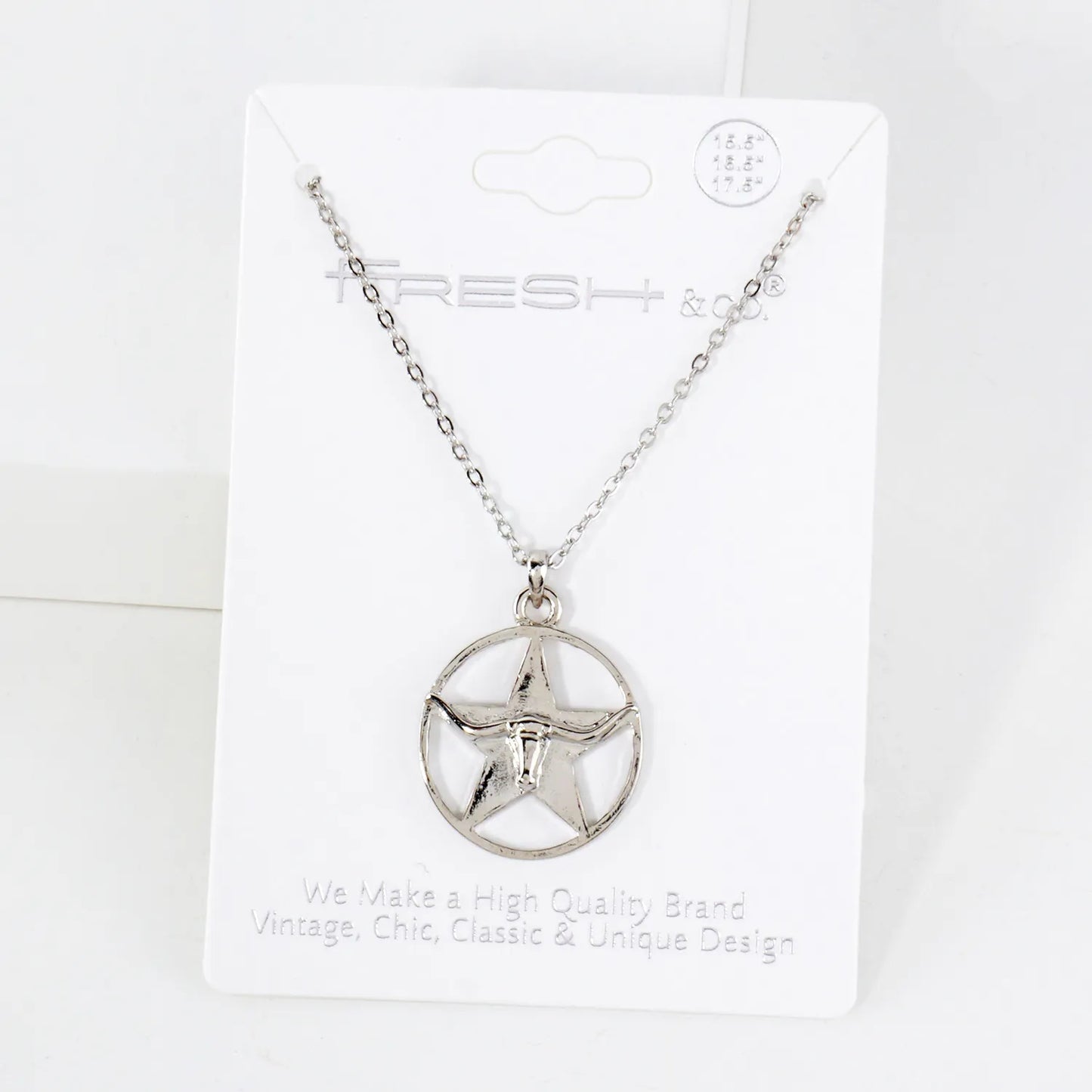 Longhorn Head And Star Overlay Western Medallion Pendant Necklace