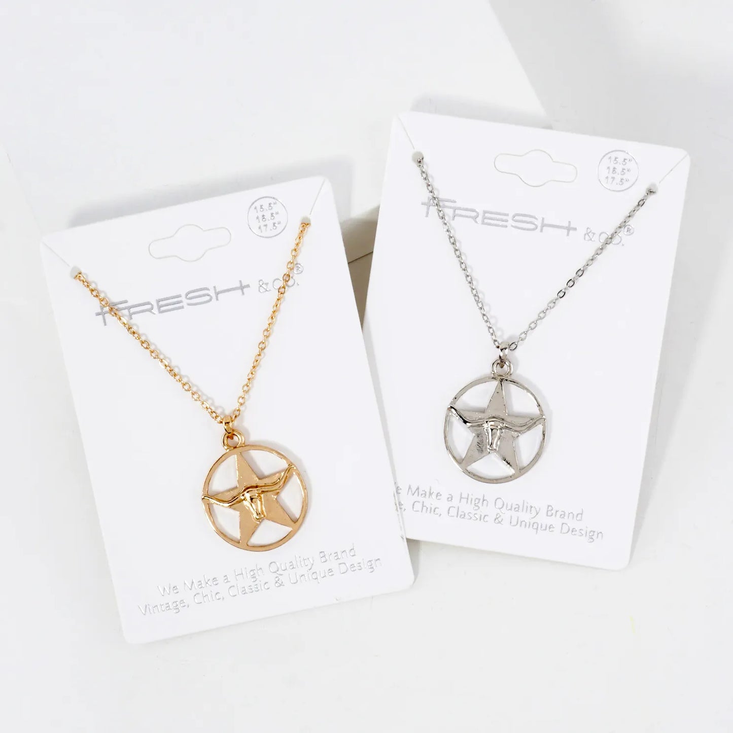 Longhorn Head And Star Overlay Western Medallion Pendant Necklace