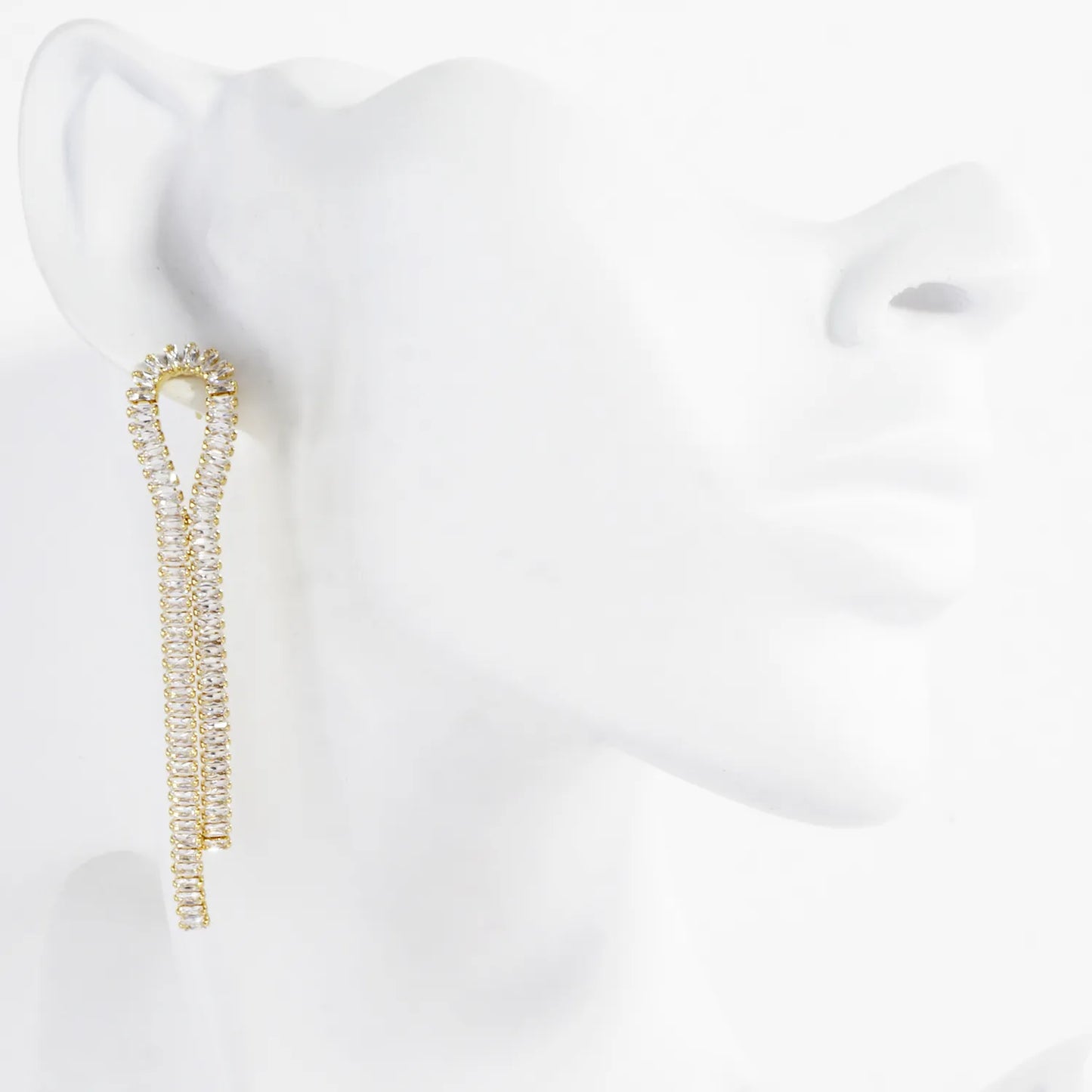 Looped Dangle Earrings With Lined Rectangular CZ