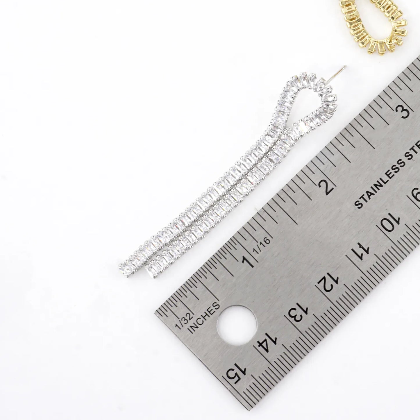 Looped Dangle Earrings With Lined Rectangular CZ