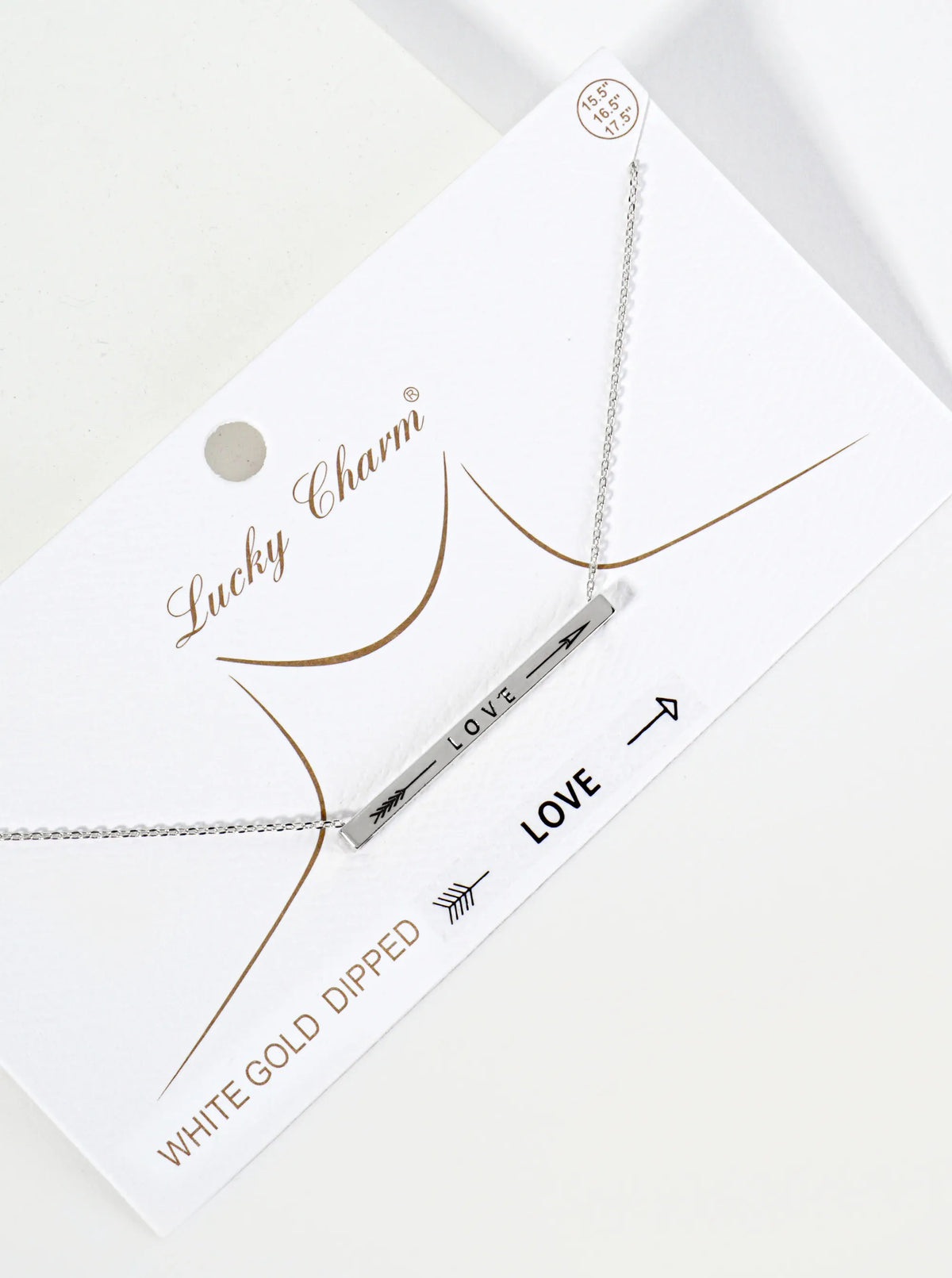 Love Arrow Engraved 18K Gold Dipped Horizontal Brass Bar Pendant Inspirational Necklace