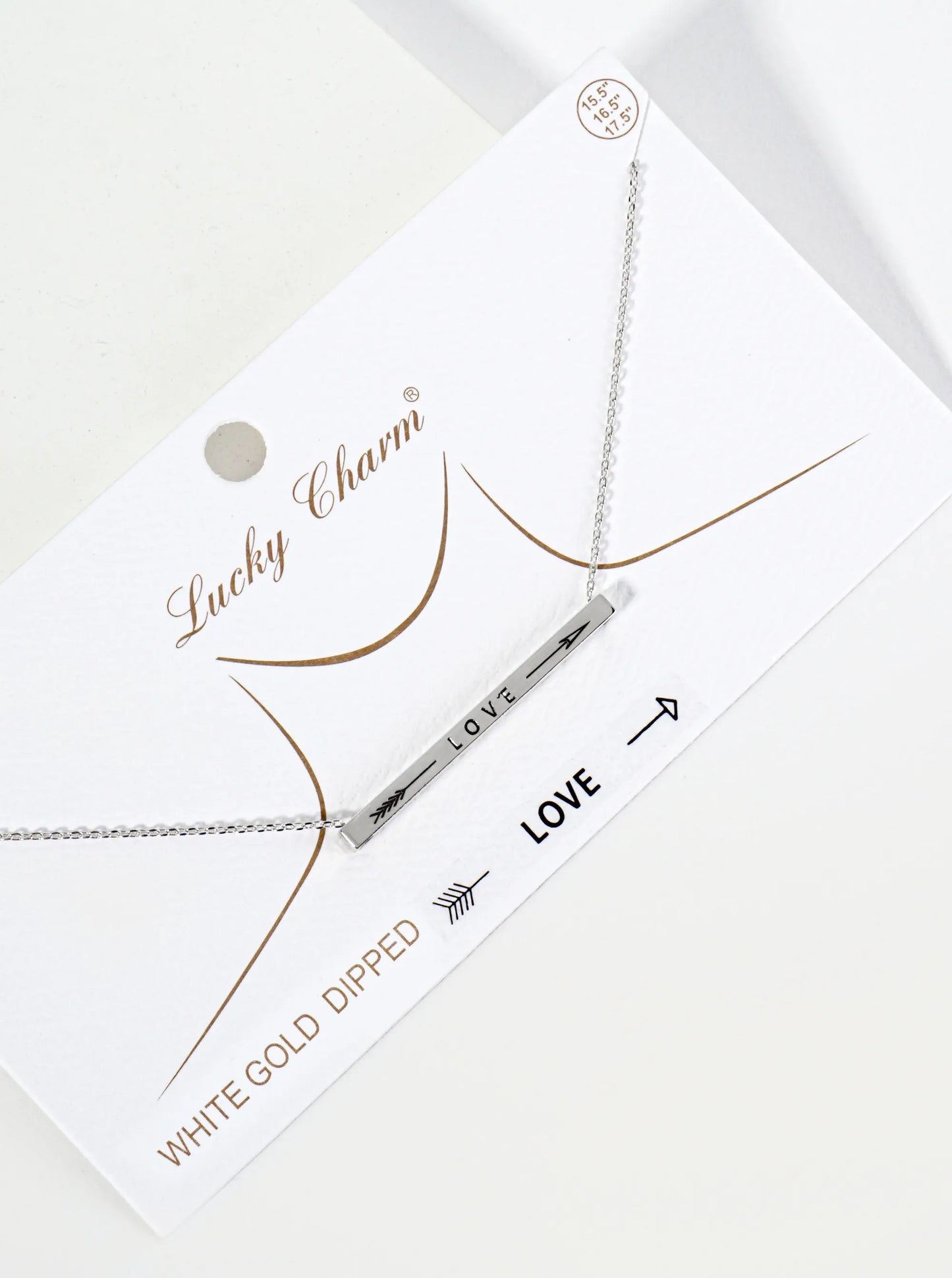 Love Arrow Engraved 18K Gold Dipped Horizontal Brass Bar Pendant Inspirational Necklace