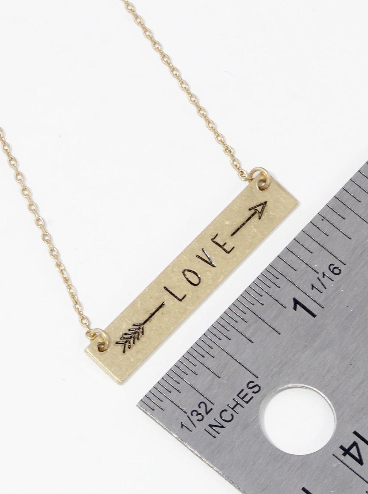 Love Arrow Engraved Horizontal Bar Pendant Necklace
