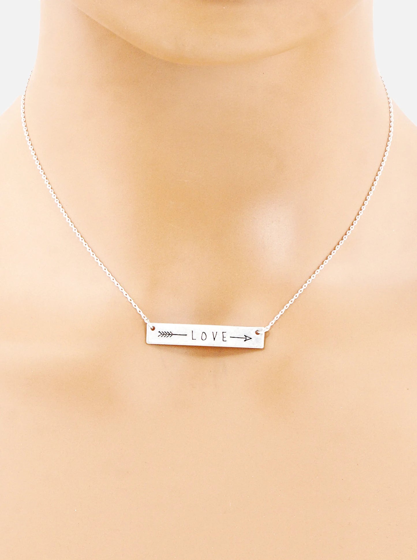 Love Arrow Engraved Horizontal Bar Pendant Necklace