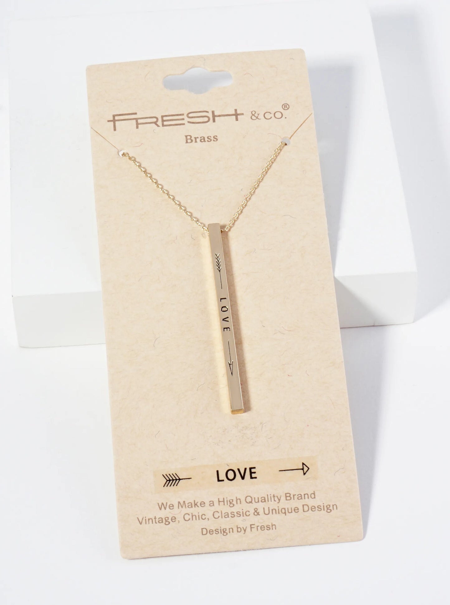 Love Arrow Engraved Vertical Bar Pendant Inspirational Necklace