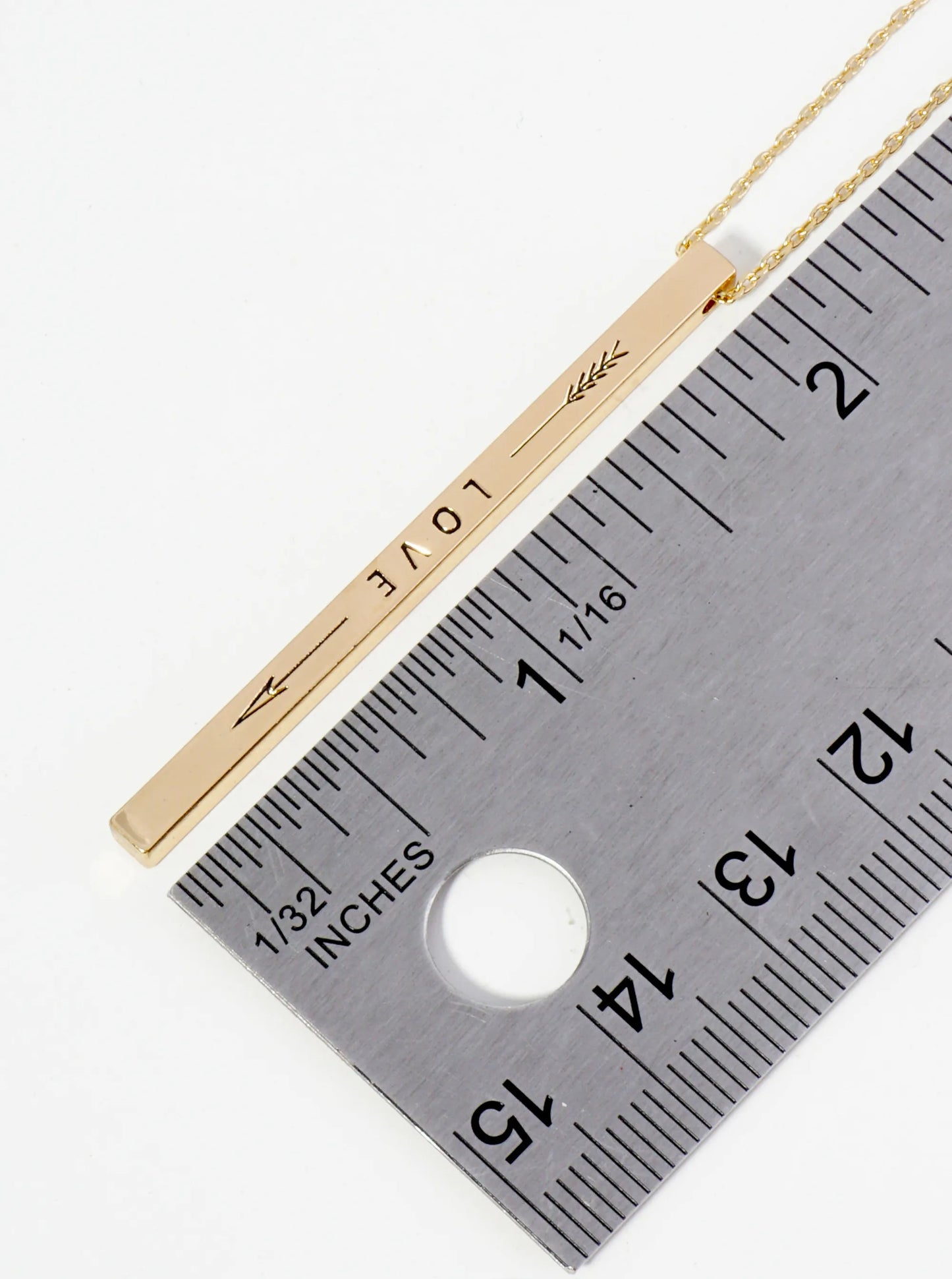Love Arrow Engraved Vertical Bar Pendant Inspirational Necklace