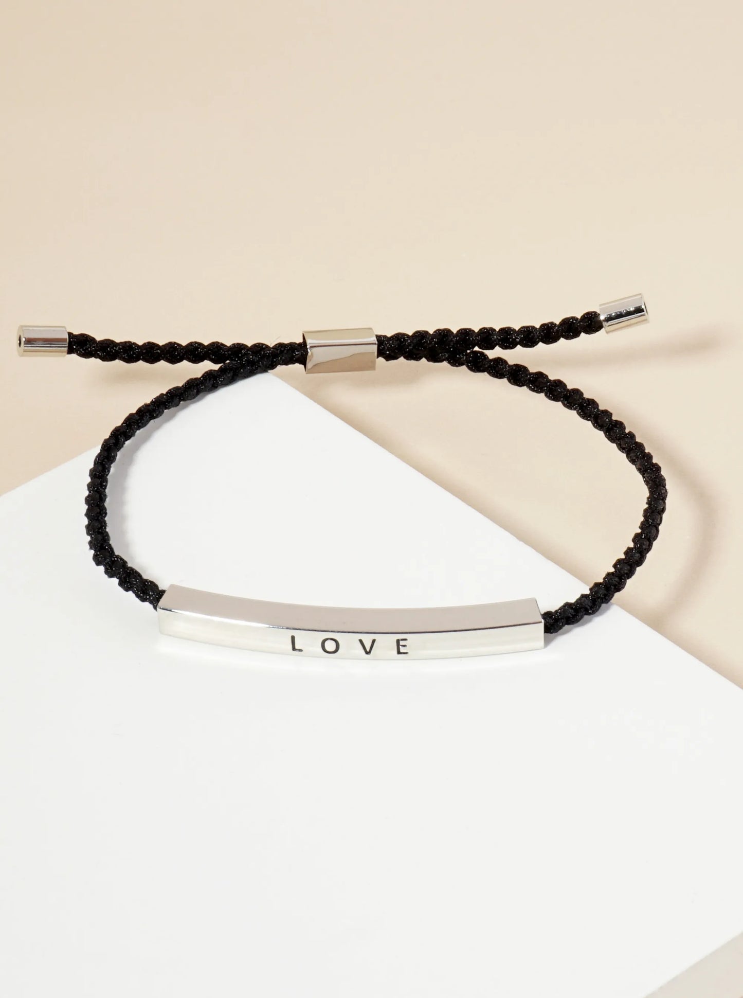Love Engraved 18K Gold Dipped Curved Brass Tube Bar Adjustable Pull Tie Bracelet