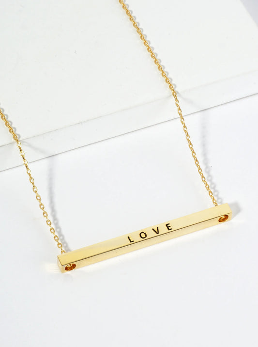 Sisters Engraved 18K Gold Dipped Horizontal Brass Bar Pendant Inspirational Necklace