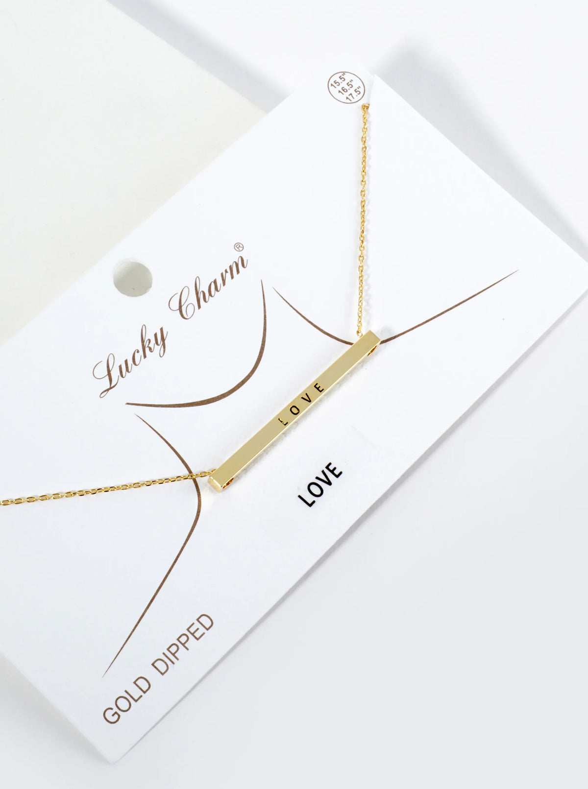Love Engraved 18K Gold Dipped Horizontal Brass Bar Pendant Inspirational Necklace