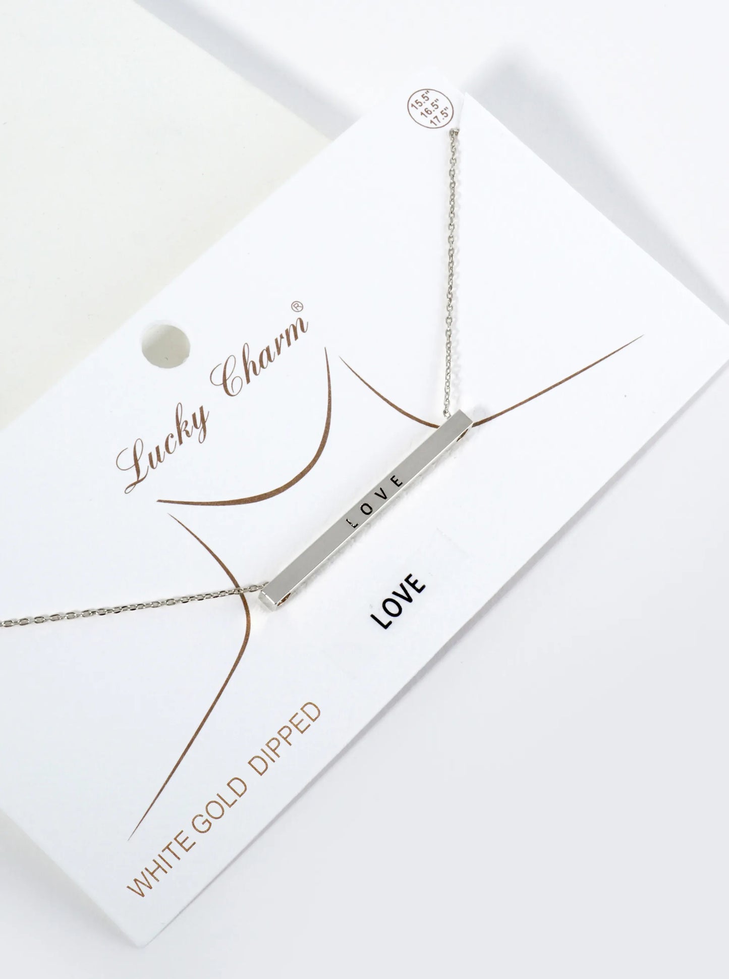 Love Engraved 18K Gold Dipped Horizontal Brass Bar Pendant Inspirational Necklace