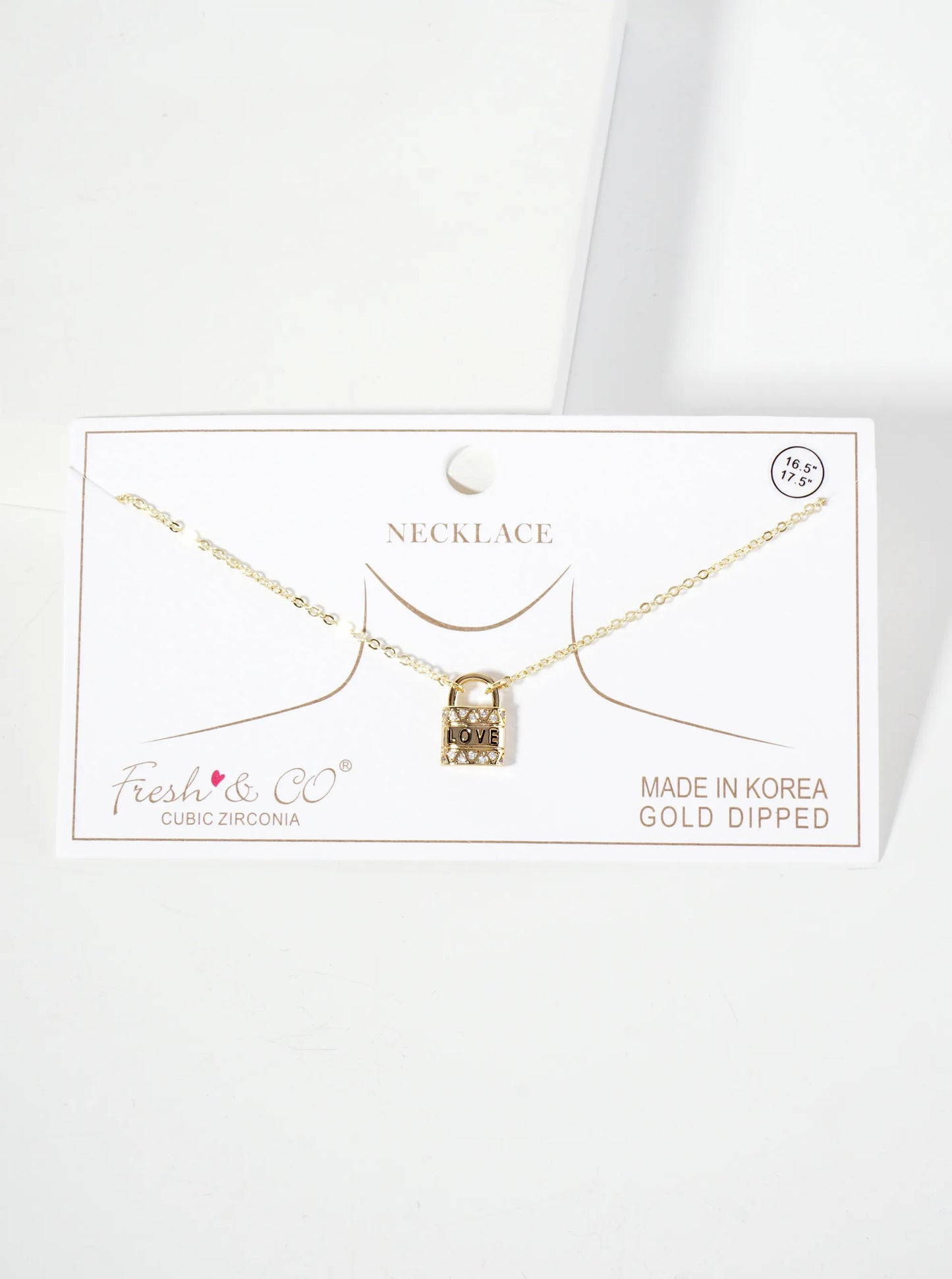 Love Engraved Cubic-Zirconia Padlock Pendant 18K-Gold-Dipped Necklace