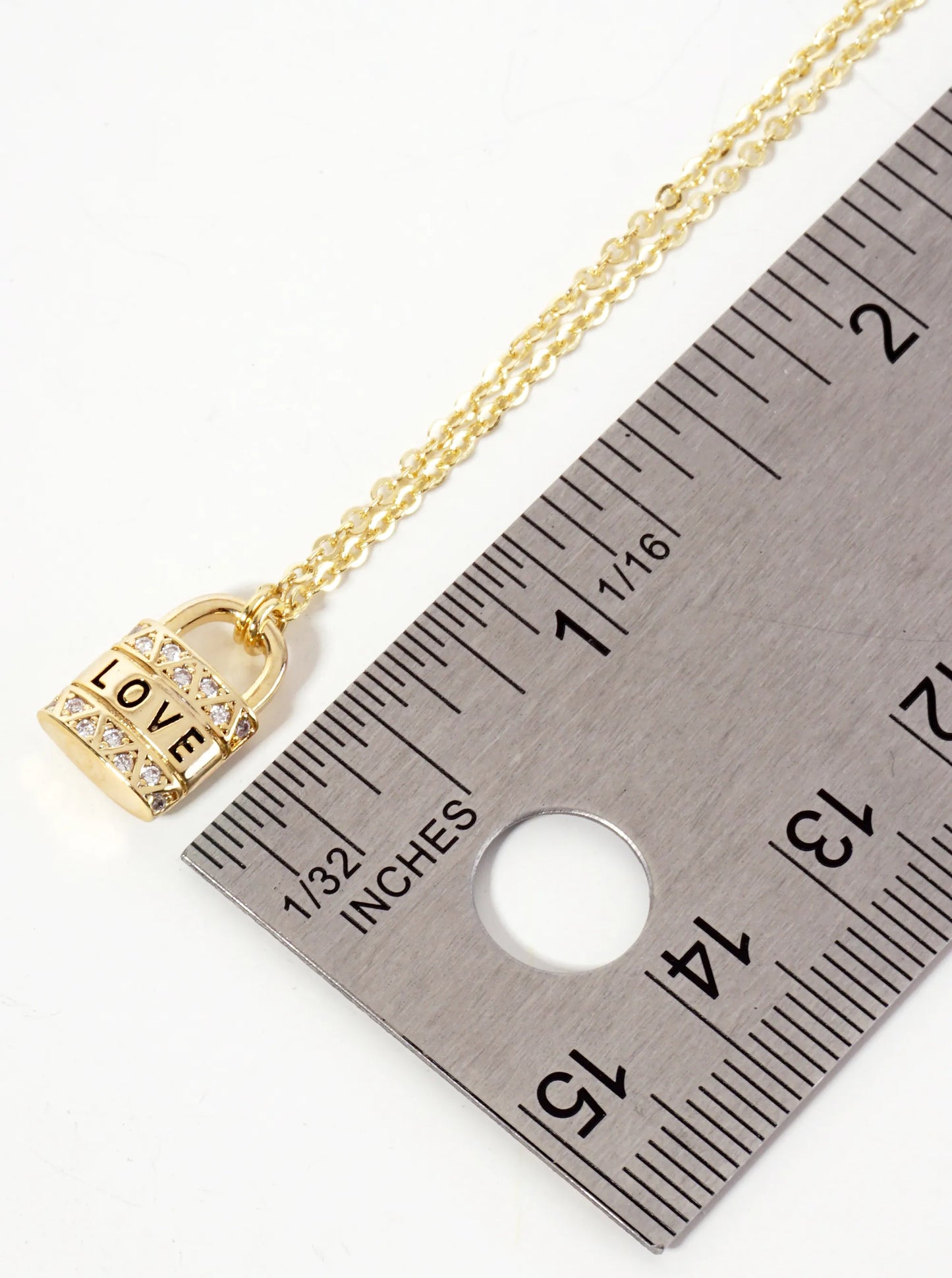 Love Engraved Cubic-Zirconia Padlock Pendant 18K-Gold-Dipped Necklace