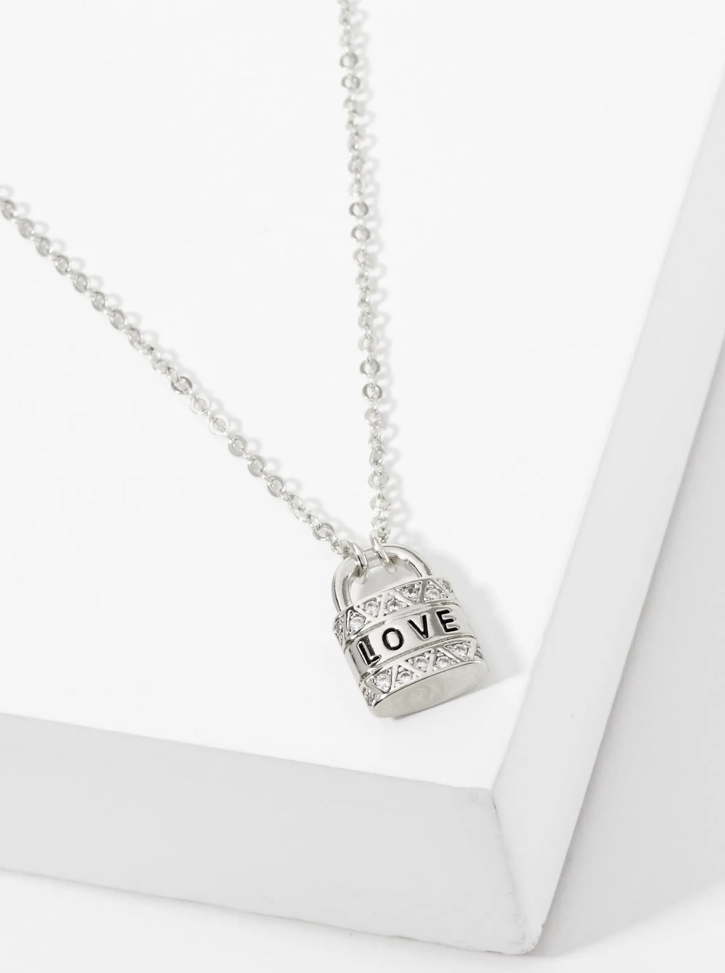 Love Engraved Cubic-Zirconia Padlock Pendant 18K-Gold-Dipped Necklace