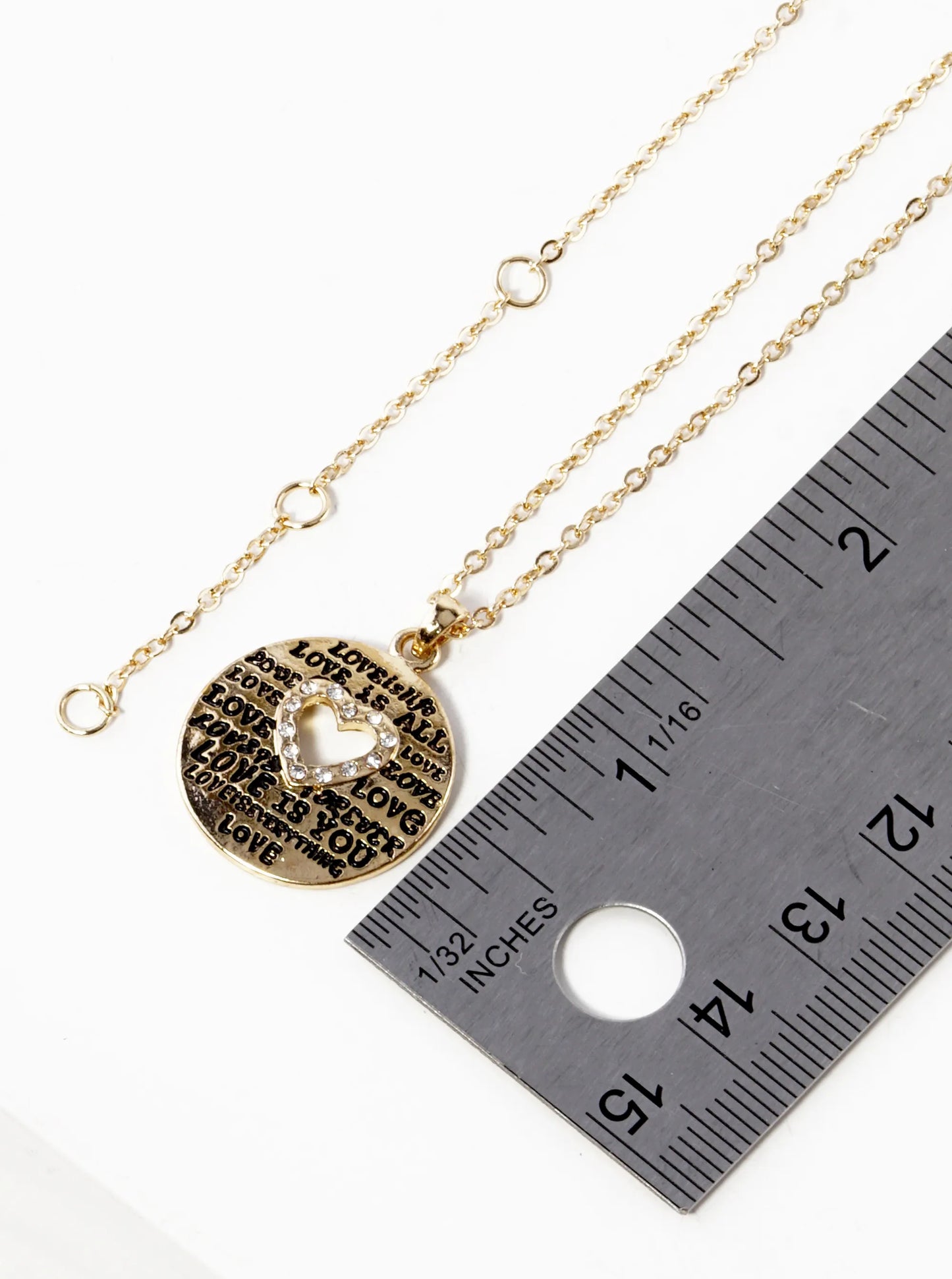 Love Engraved Heart Cutout Disc Pendant Necklace
