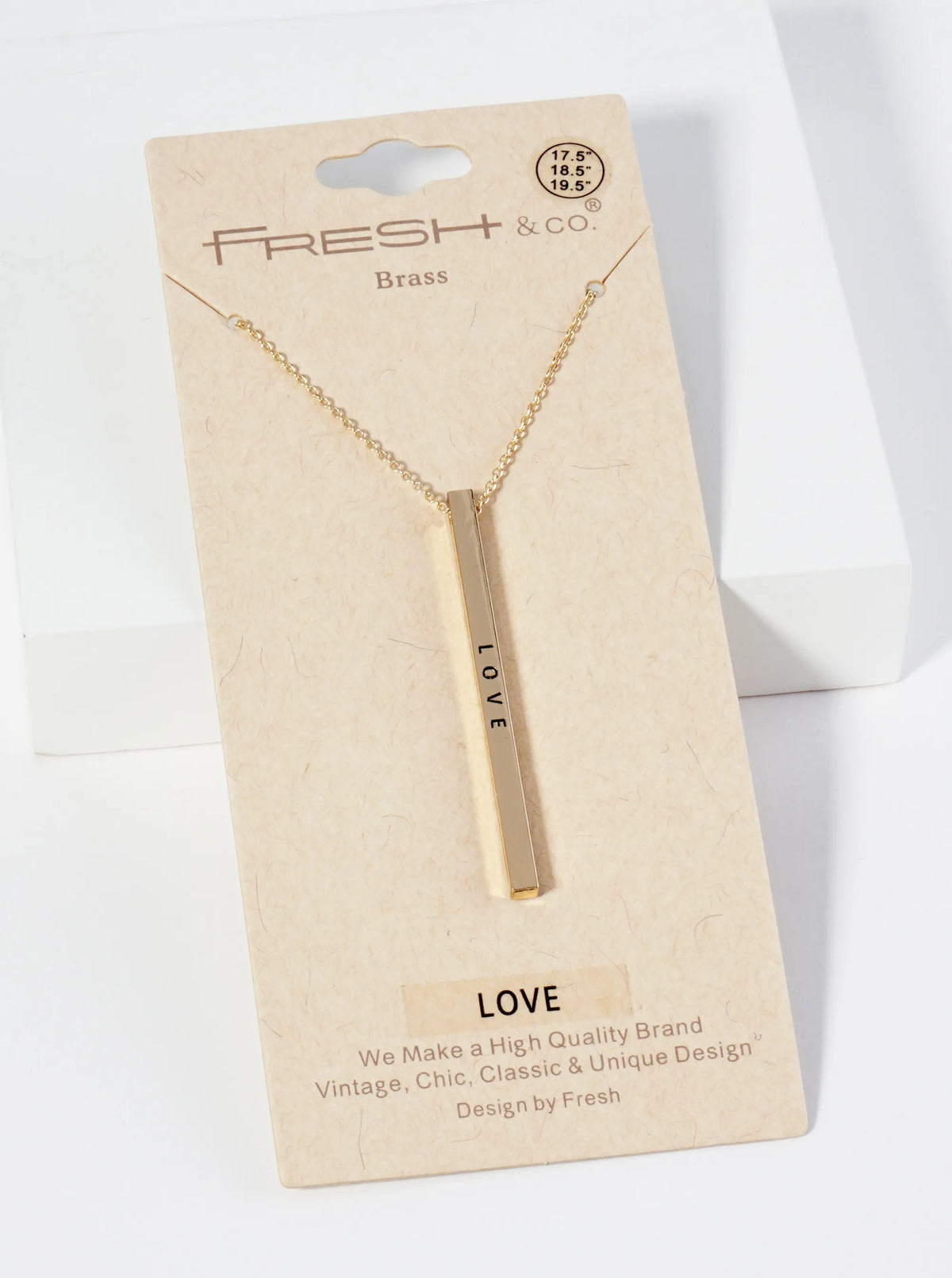 Love Engraved Vertical Bar Pendant Inspirational Necklace