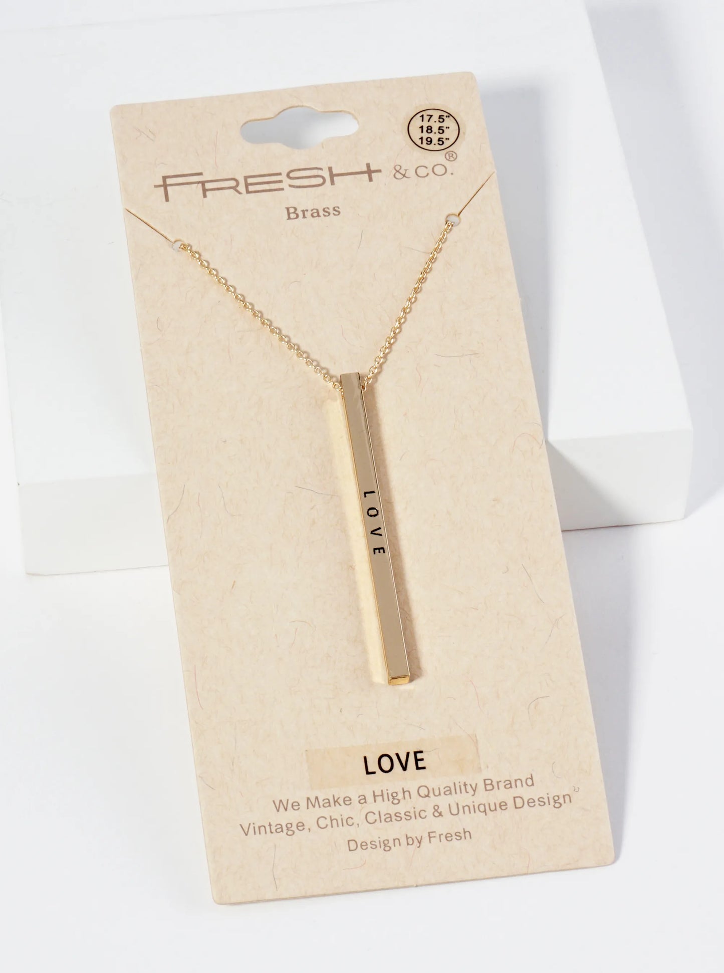 Love Engraved Vertical Bar Pendant Inspirational Necklace