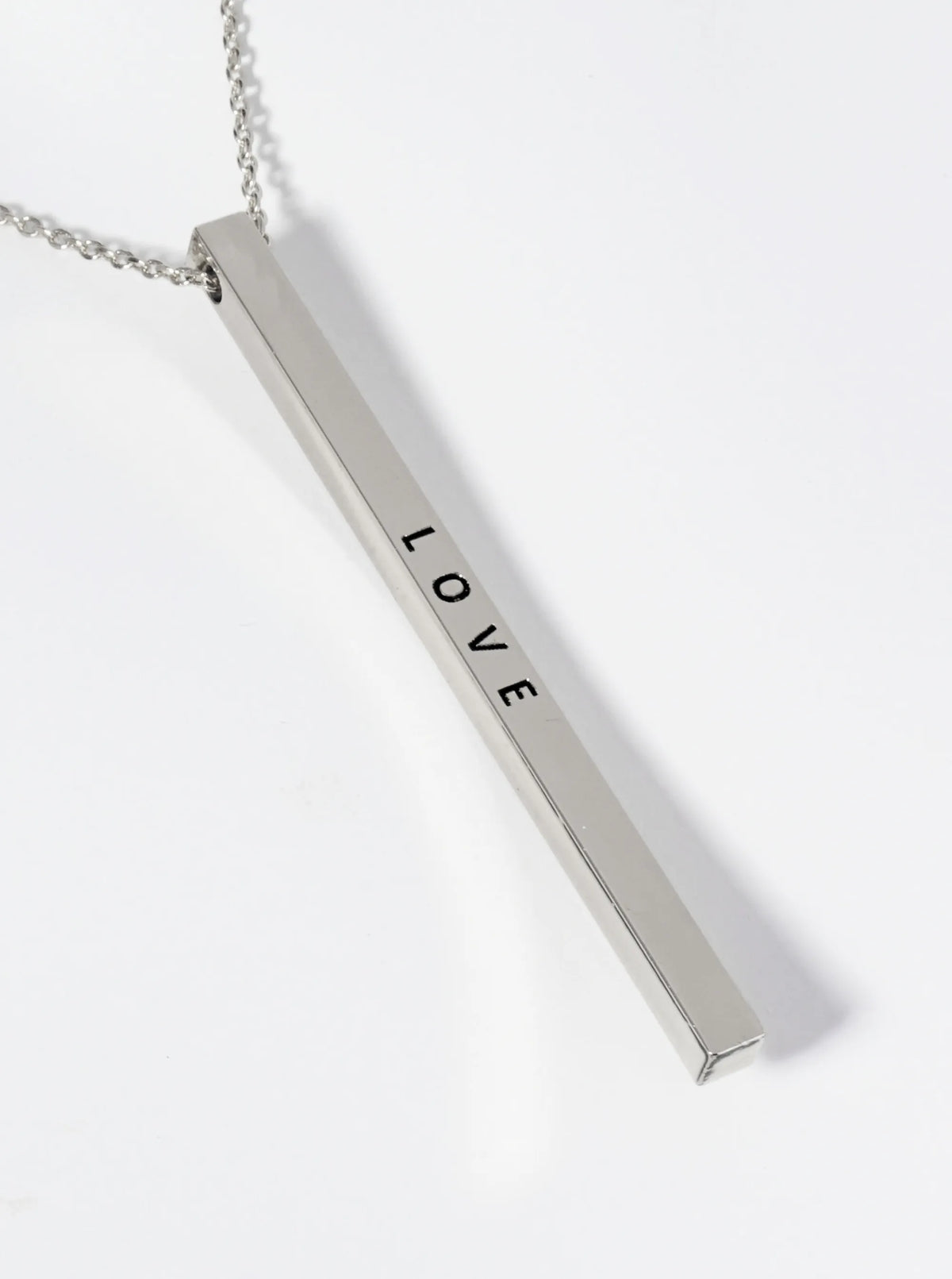 Love Engraved Vertical Bar Pendant Inspirational Necklace