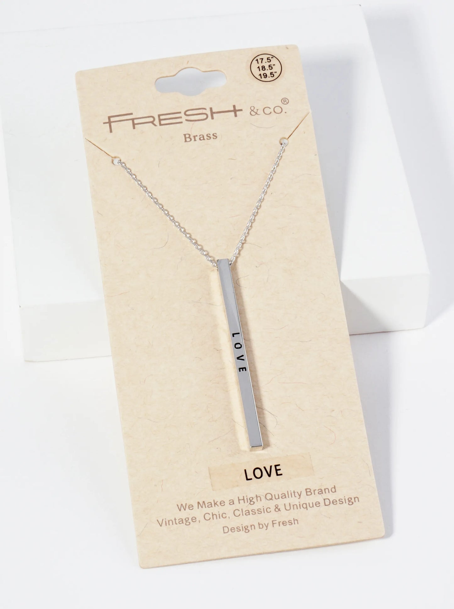 Love Engraved Vertical Bar Pendant Inspirational Necklace