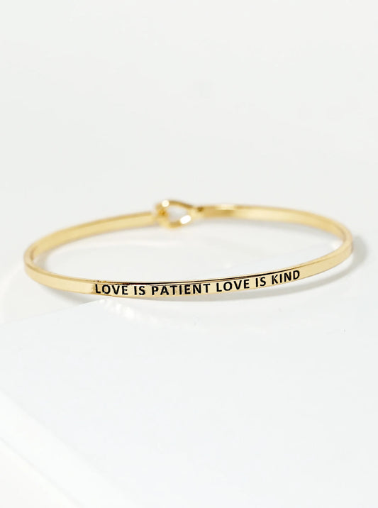 Love Is Patient Love Is Kind Engraved Inspirational Bangle Bracelet