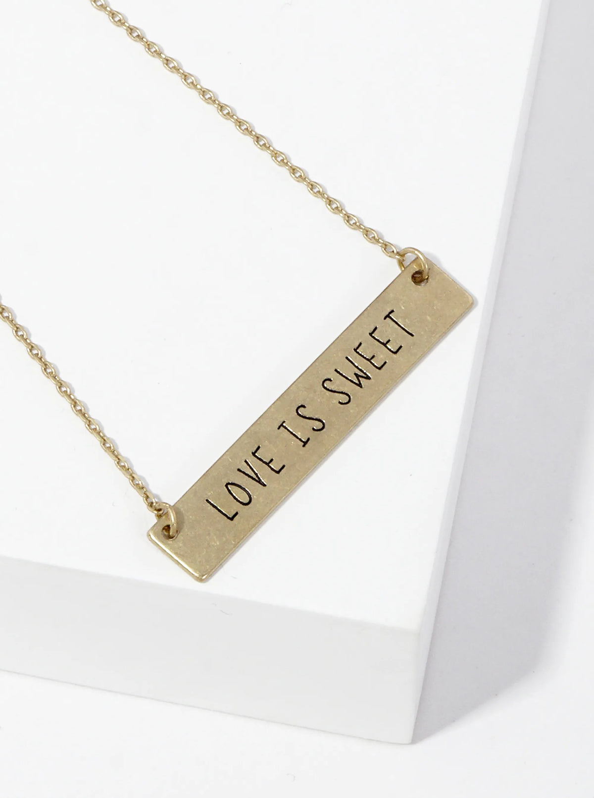 Love Is Sweet Engraved Horizontal Bar Pendant Necklace