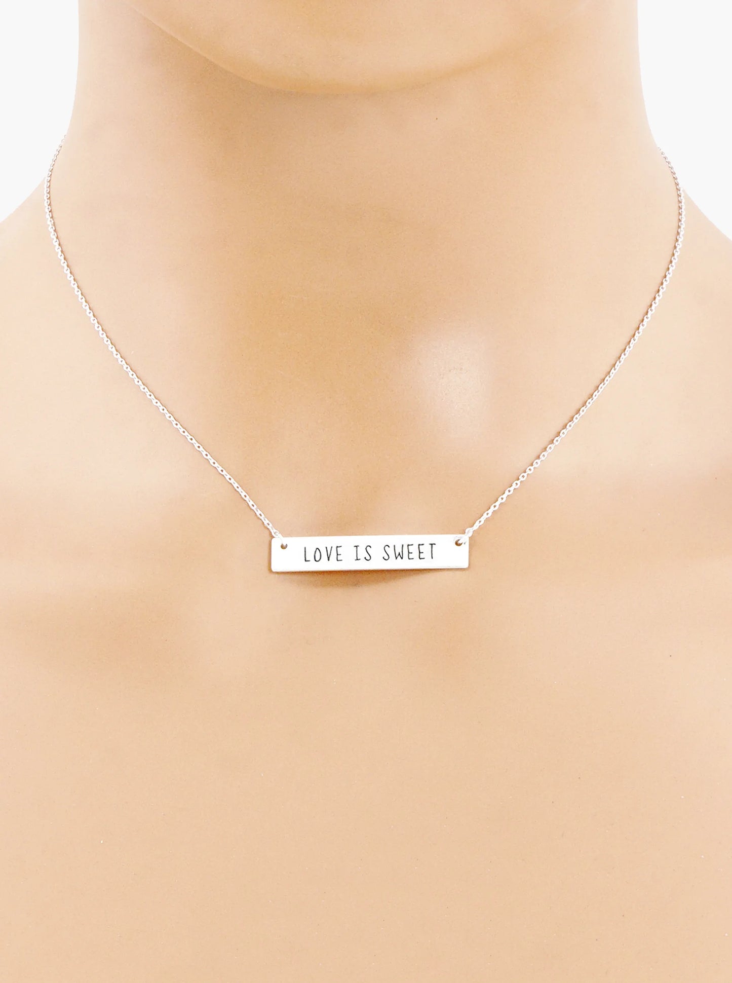 Love Is Sweet Engraved Horizontal Bar Pendant Necklace