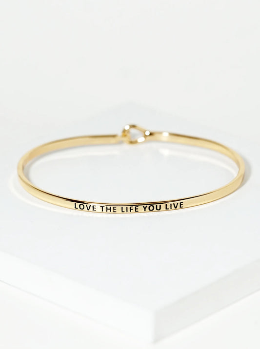 Love The Life You Live Engraved Inspirational Bangle Bracelet
