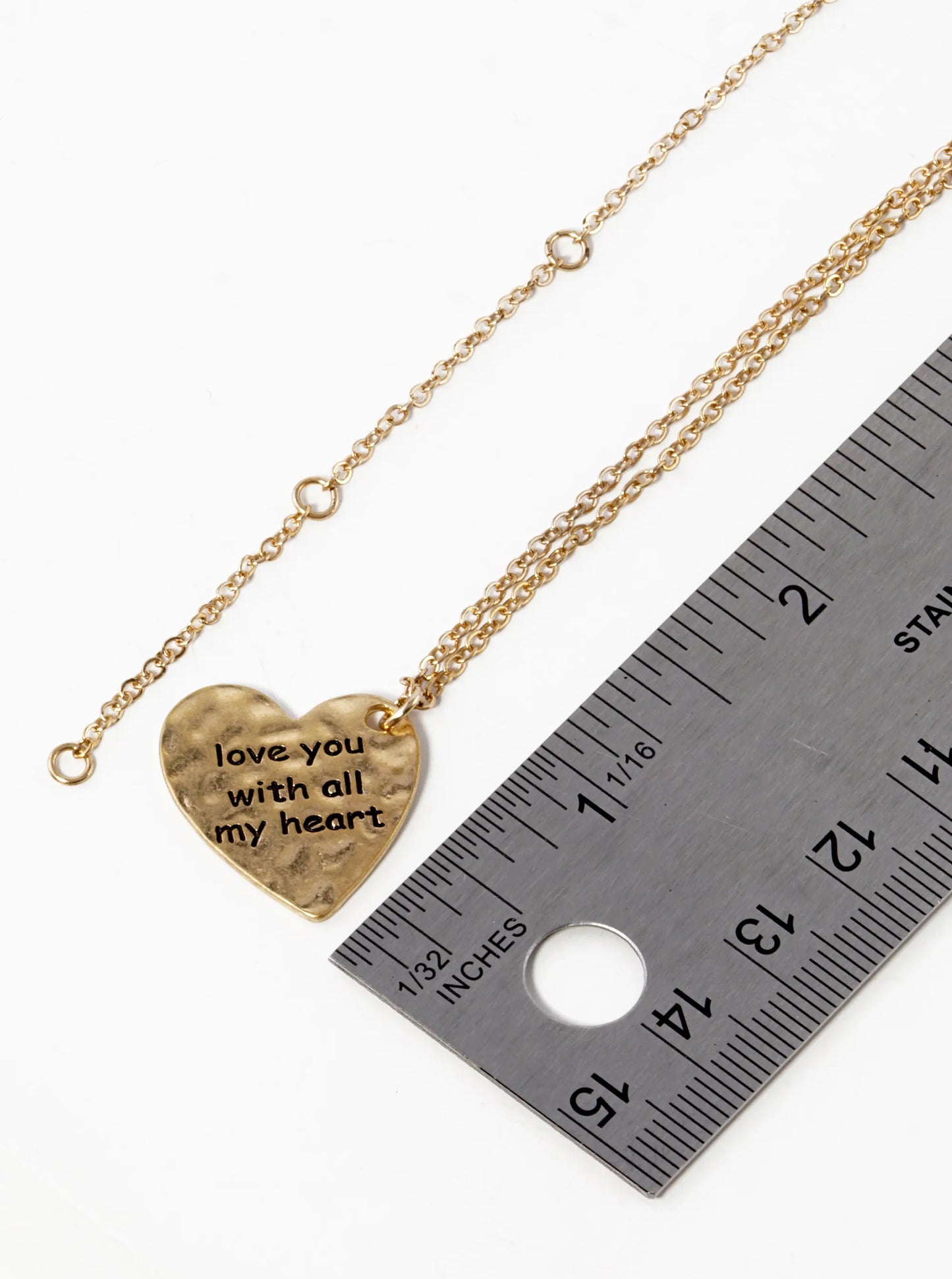 Love You With All My Heart Engraved Hammered Heart Pendant Necklace