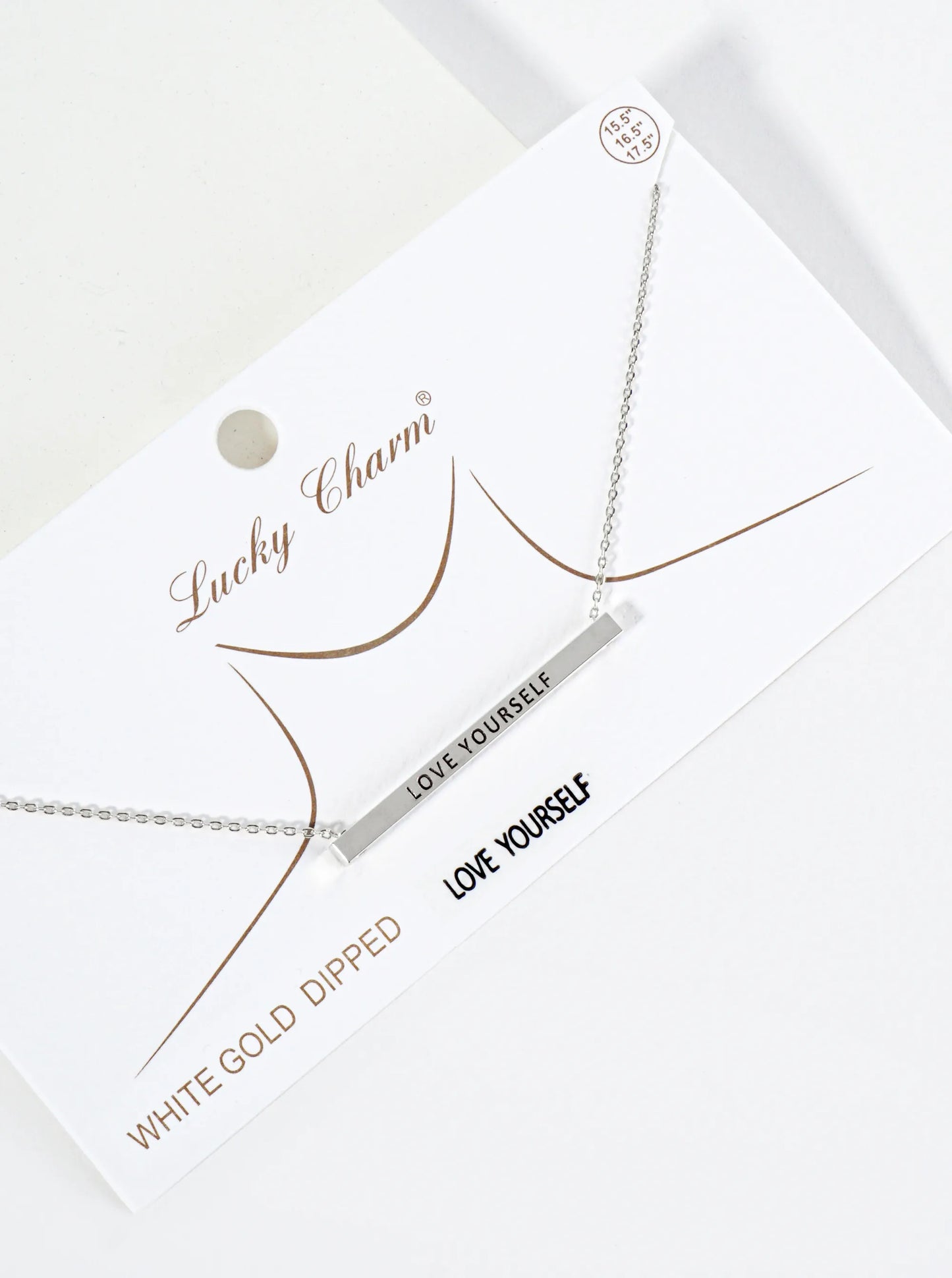 Love Yourself Engraved 18K Gold Dipped Horizontal Brass Bar Pendant Inspirational Necklace