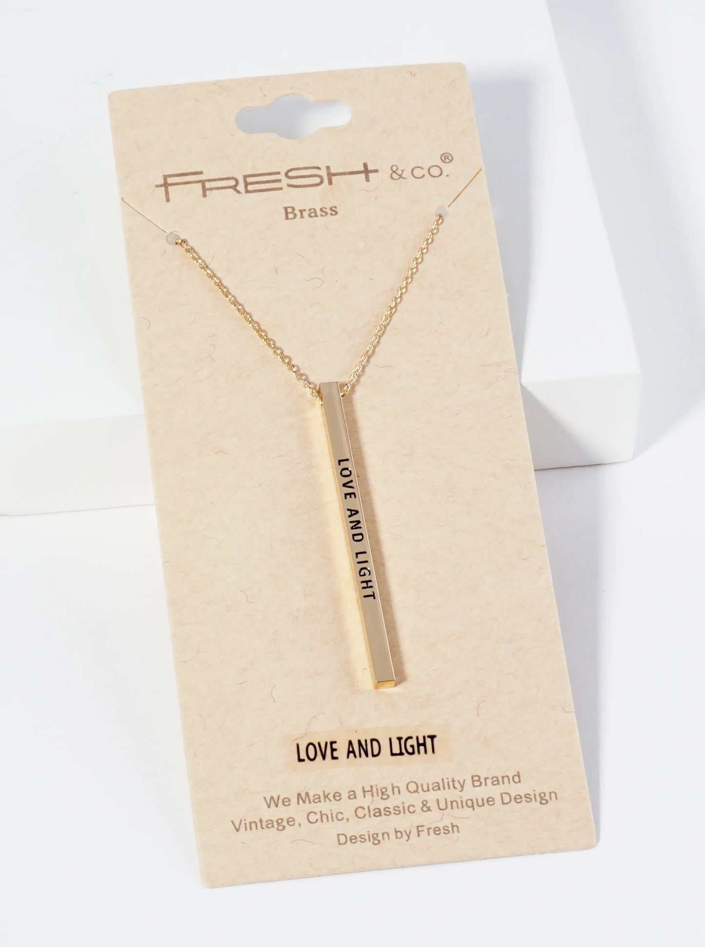 Love And Light Engraved Vertical Bar Pendant Inspirational Necklace