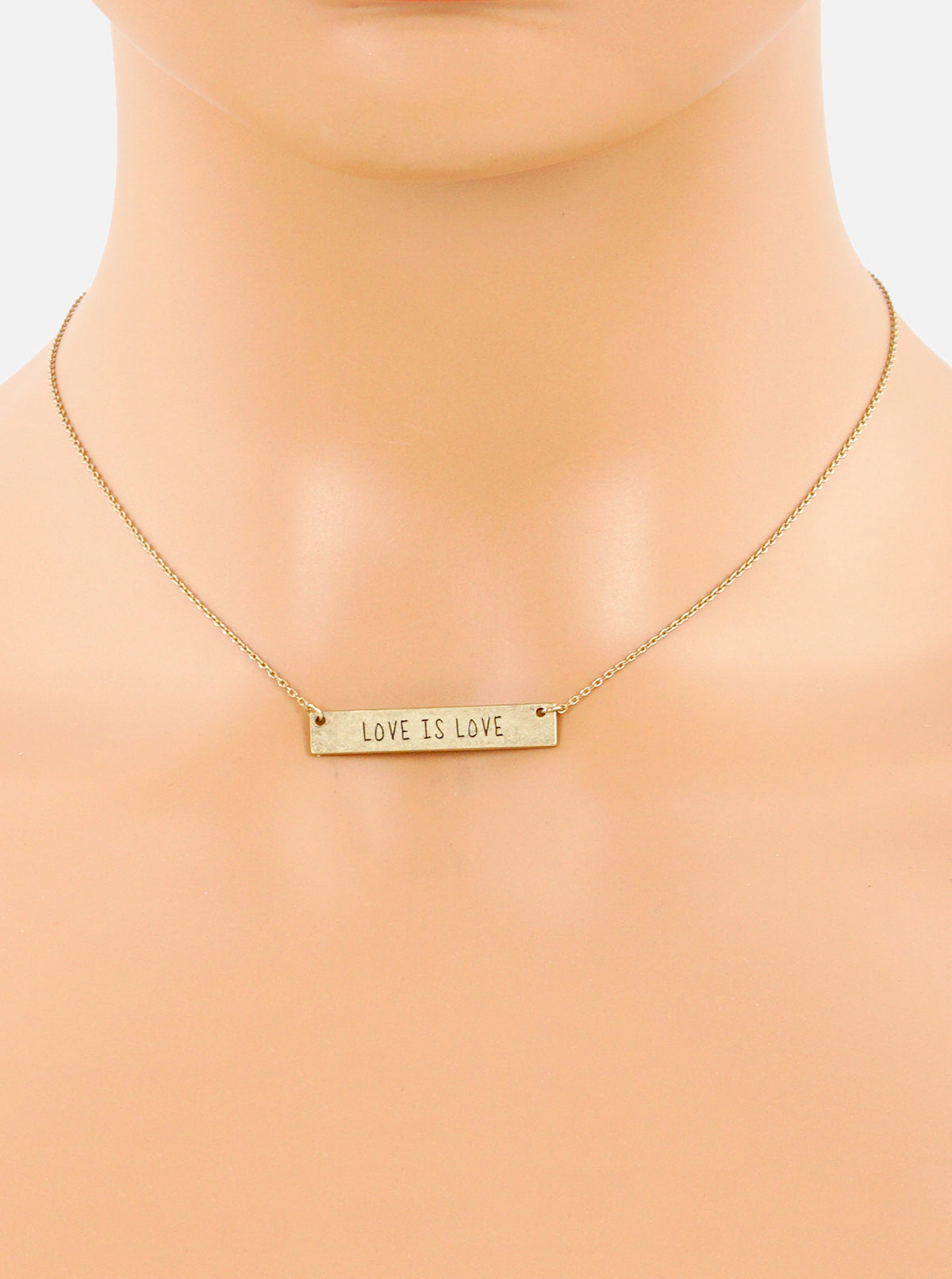 Love Is Love Engraved Horizontal Bar Pendant Necklace