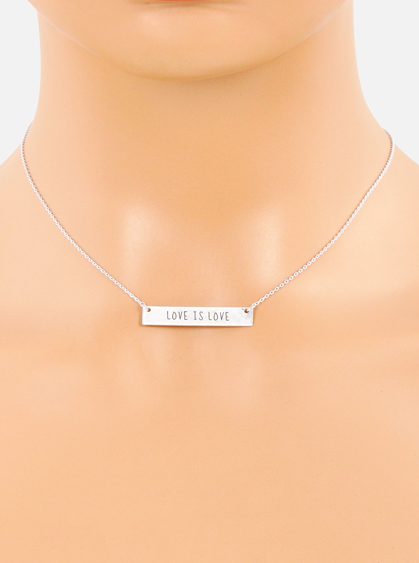 Love Is Love Engraved Horizontal Bar Pendant Necklace