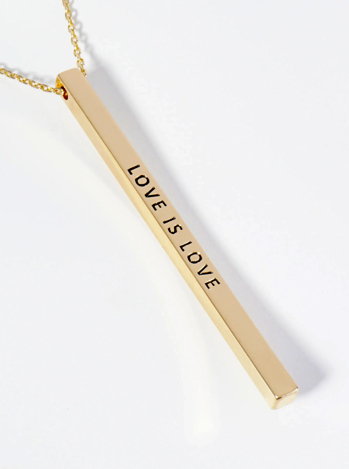 Love Is Love Engraved Vertical Bar Pendant Inspirational Necklace