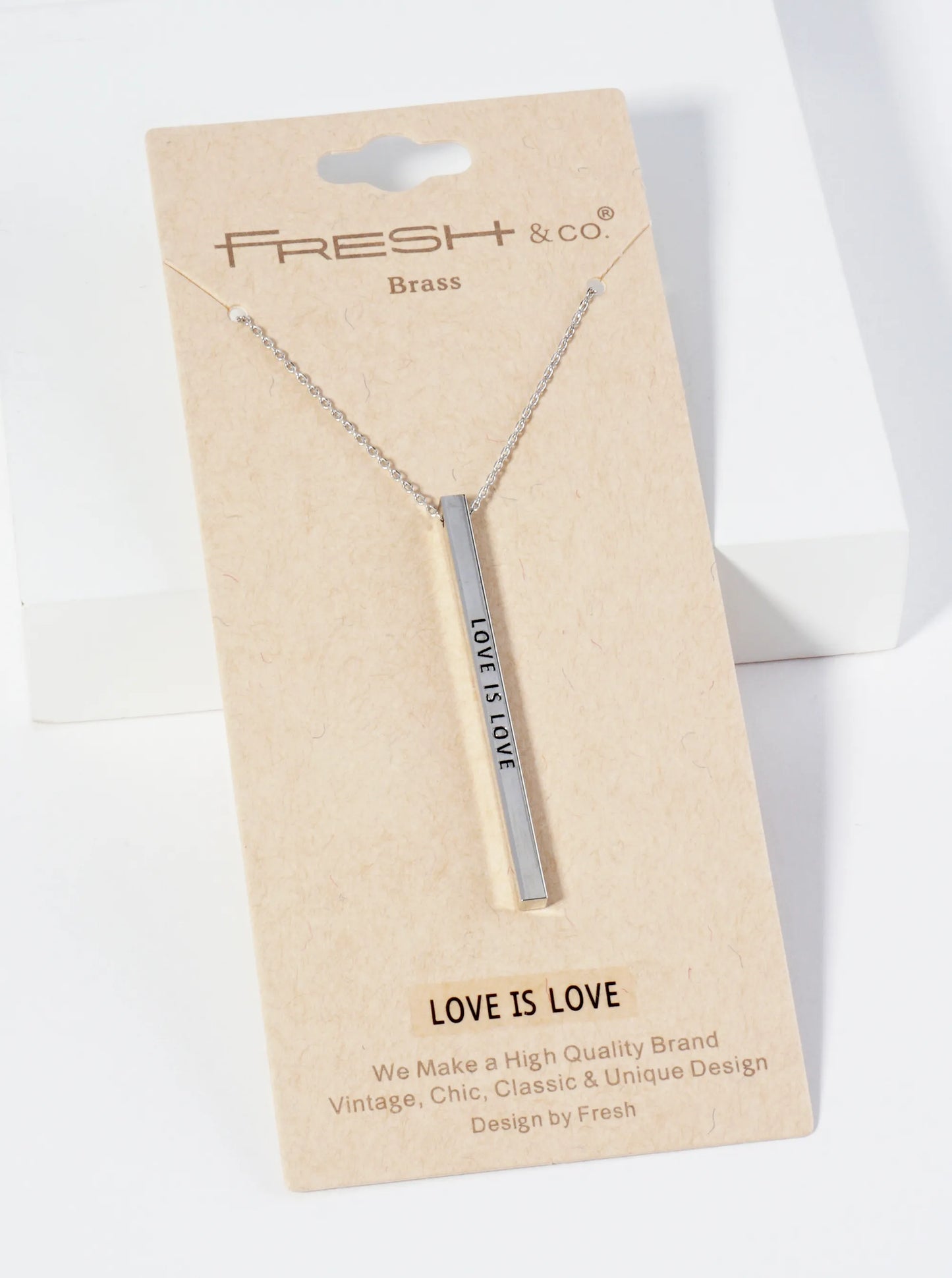 Love Is Love Engraved Vertical Bar Pendant Inspirational Necklace