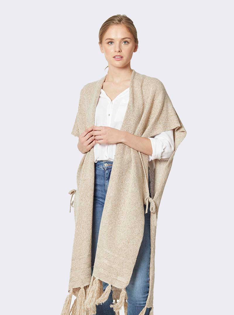 MARLED WOVEN FRINGE RUANA