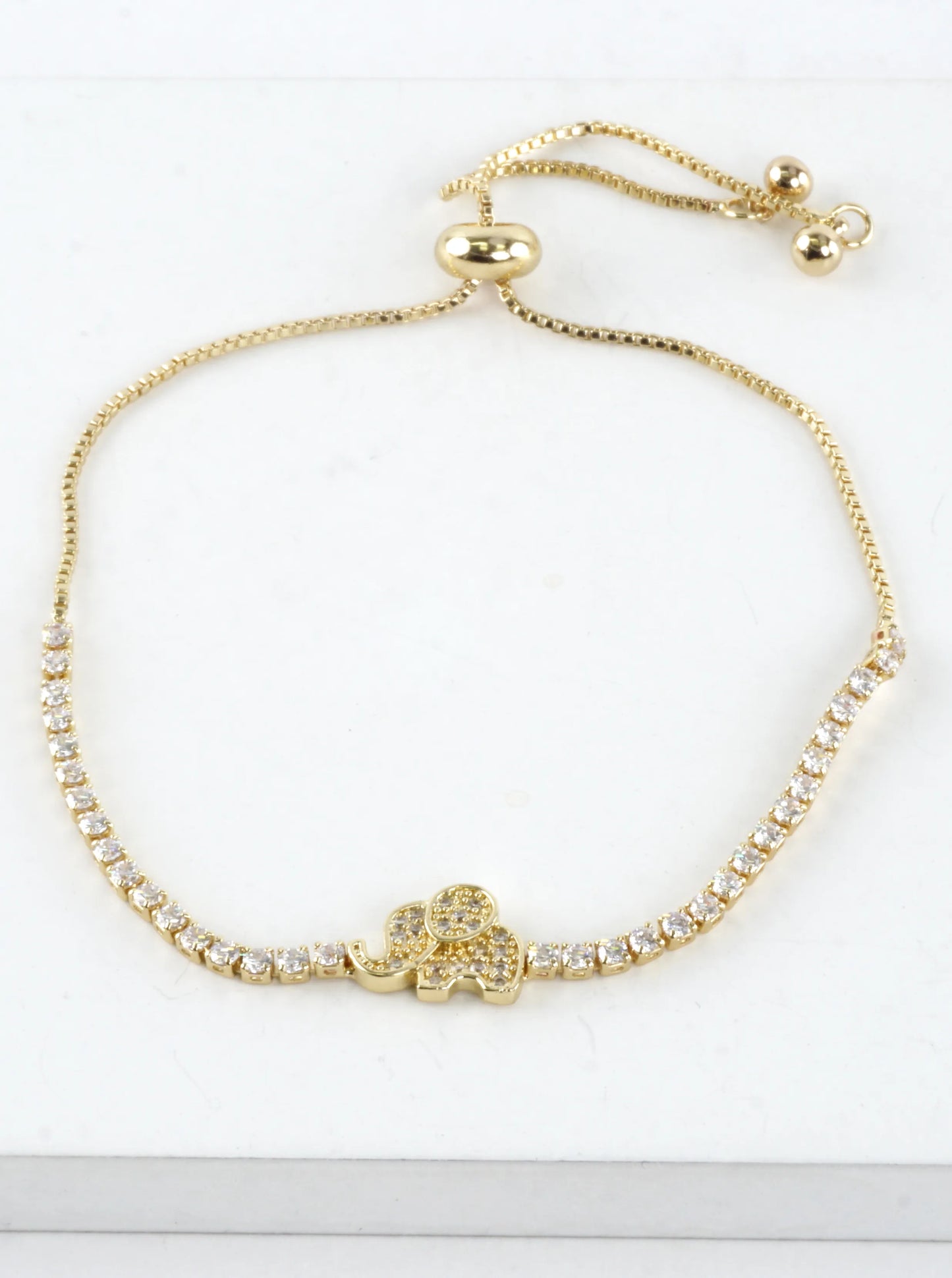 Pave CZ Elephant Tennis Bolo Pull Tie Bracelet