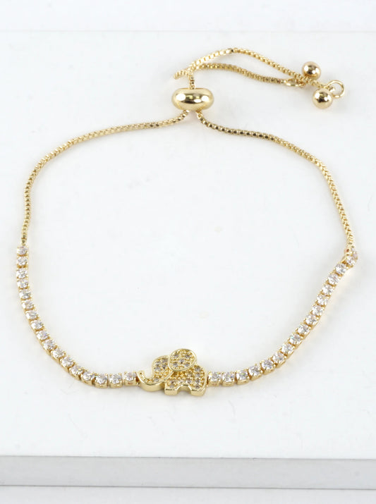 Pave CZ Elephant Tennis Bolo Pull Tie Bracelet