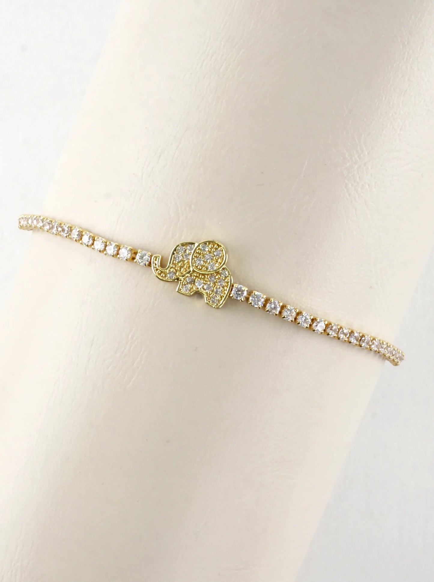 Pave CZ Elephant Tennis Bolo Pull Tie Bracelet