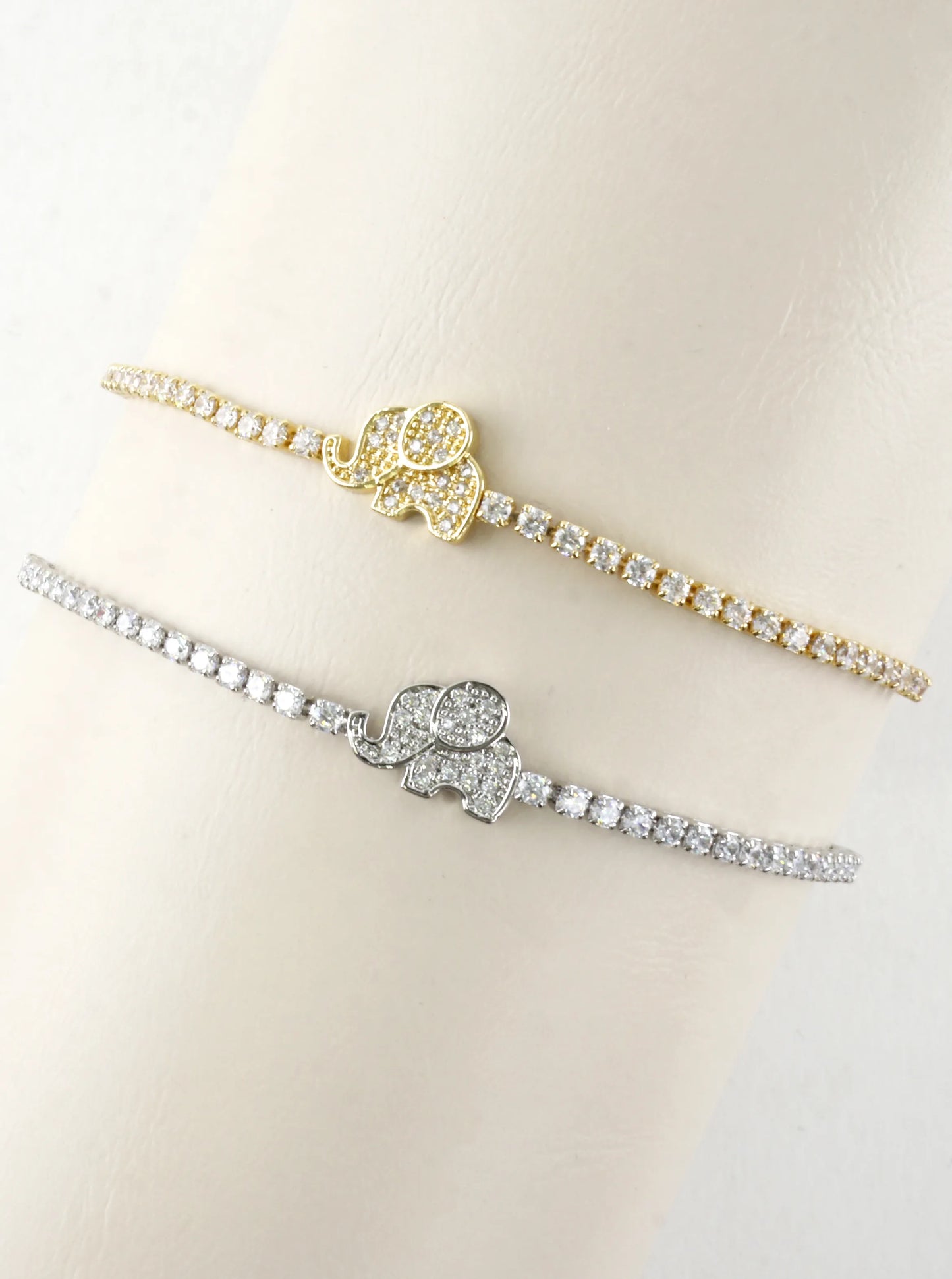 Pave CZ Elephant Tennis Bolo Pull Tie Bracelet