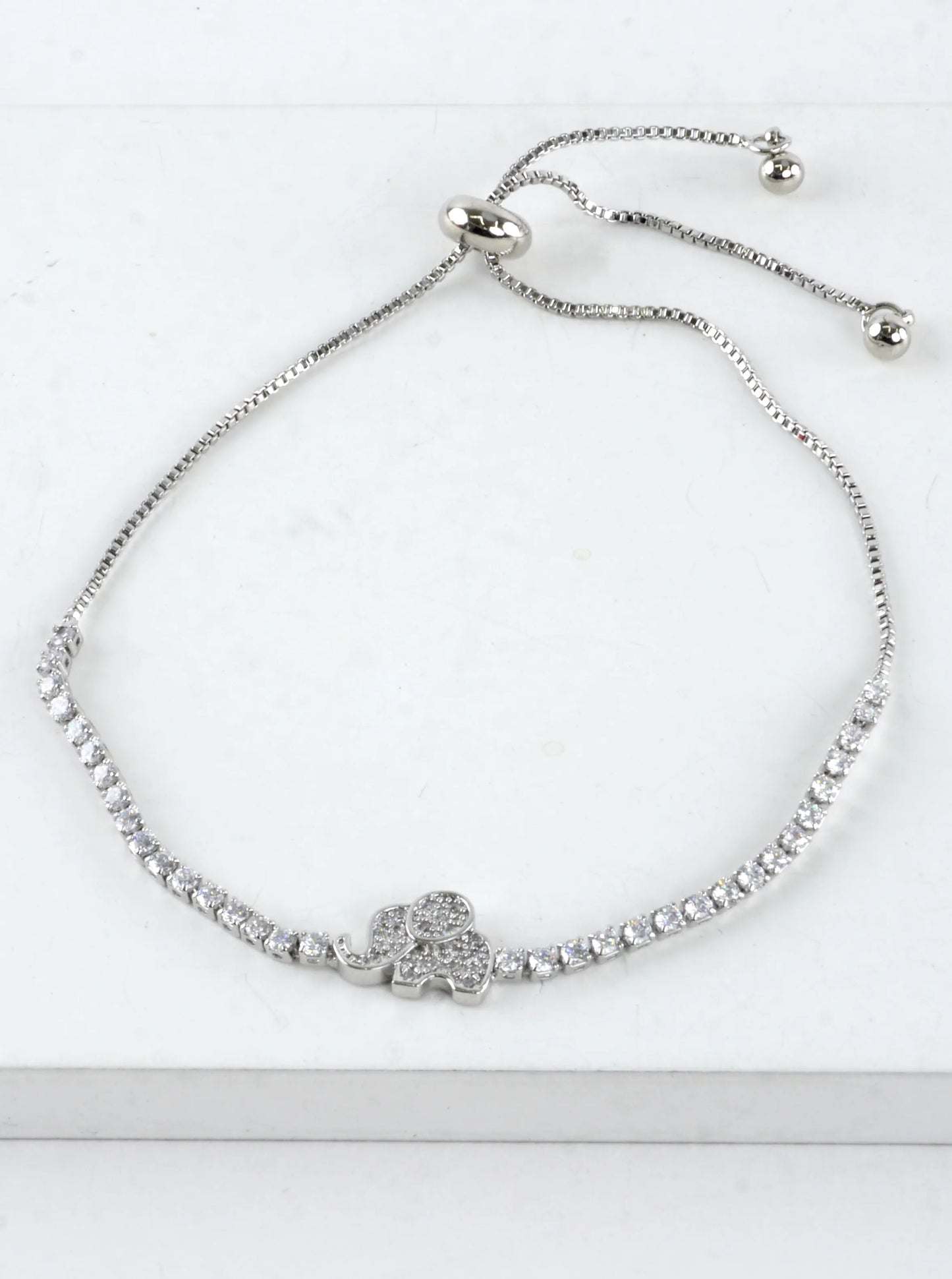 Pave CZ Elephant Tennis Bolo Pull Tie Bracelet