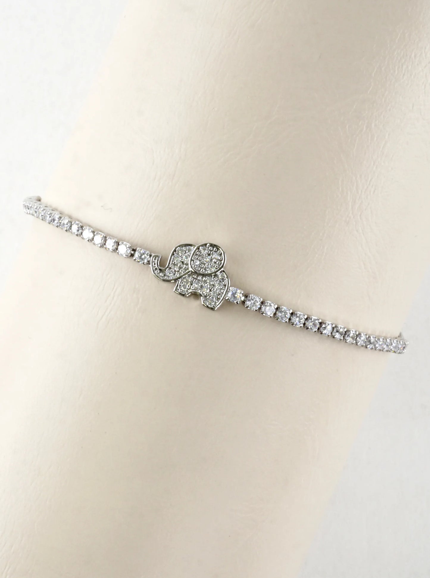 Pave CZ Elephant Tennis Bolo Pull Tie Bracelet