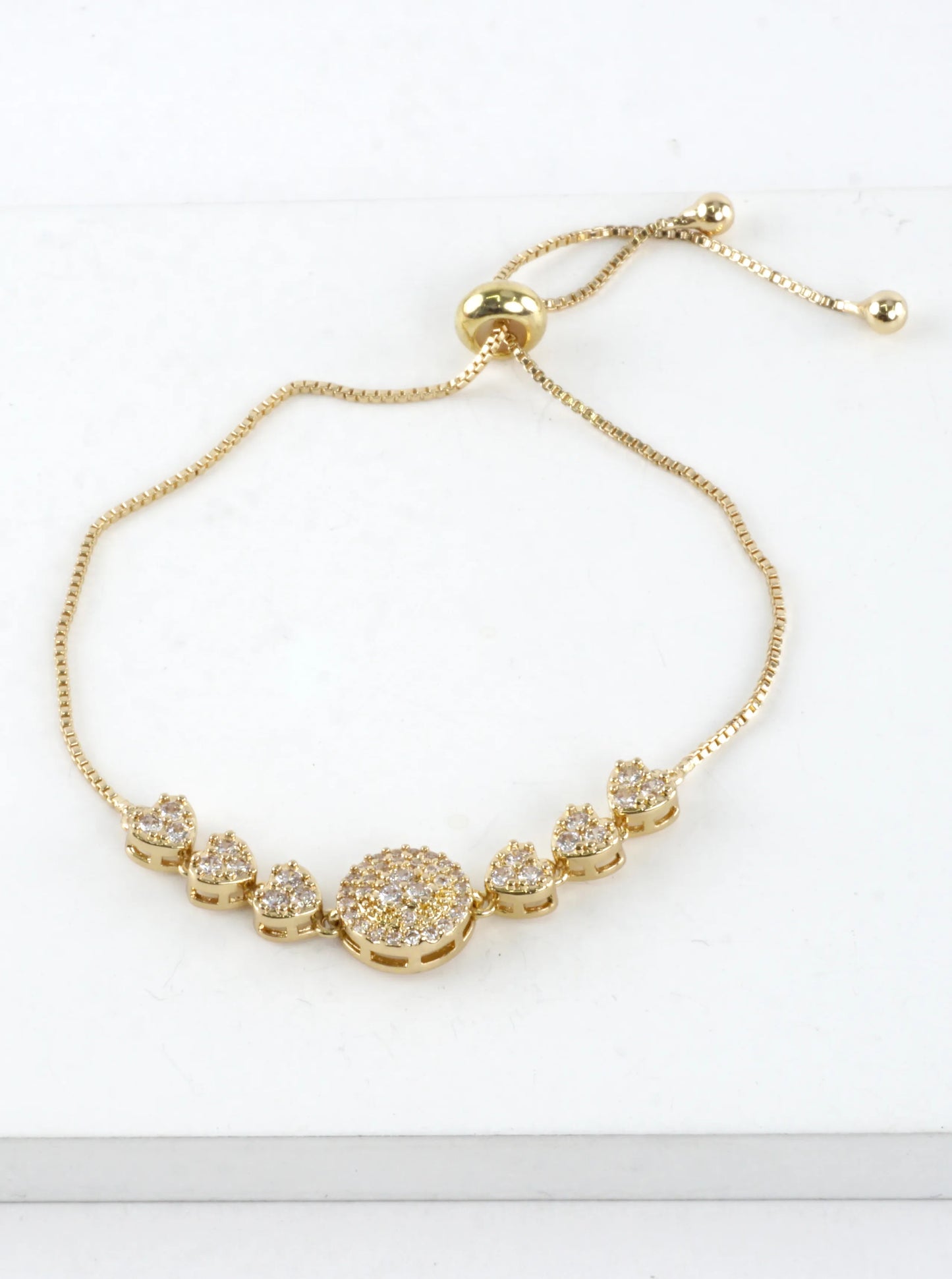 Pave Heart Link Adjustable Bolo Pull Tie Bracelet