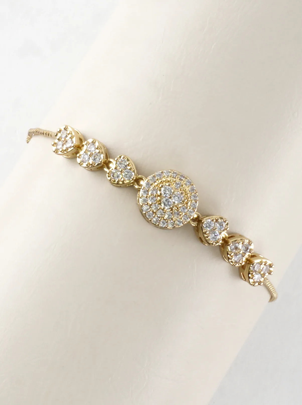 Pave Heart Link Adjustable Bolo Pull Tie Bracelet