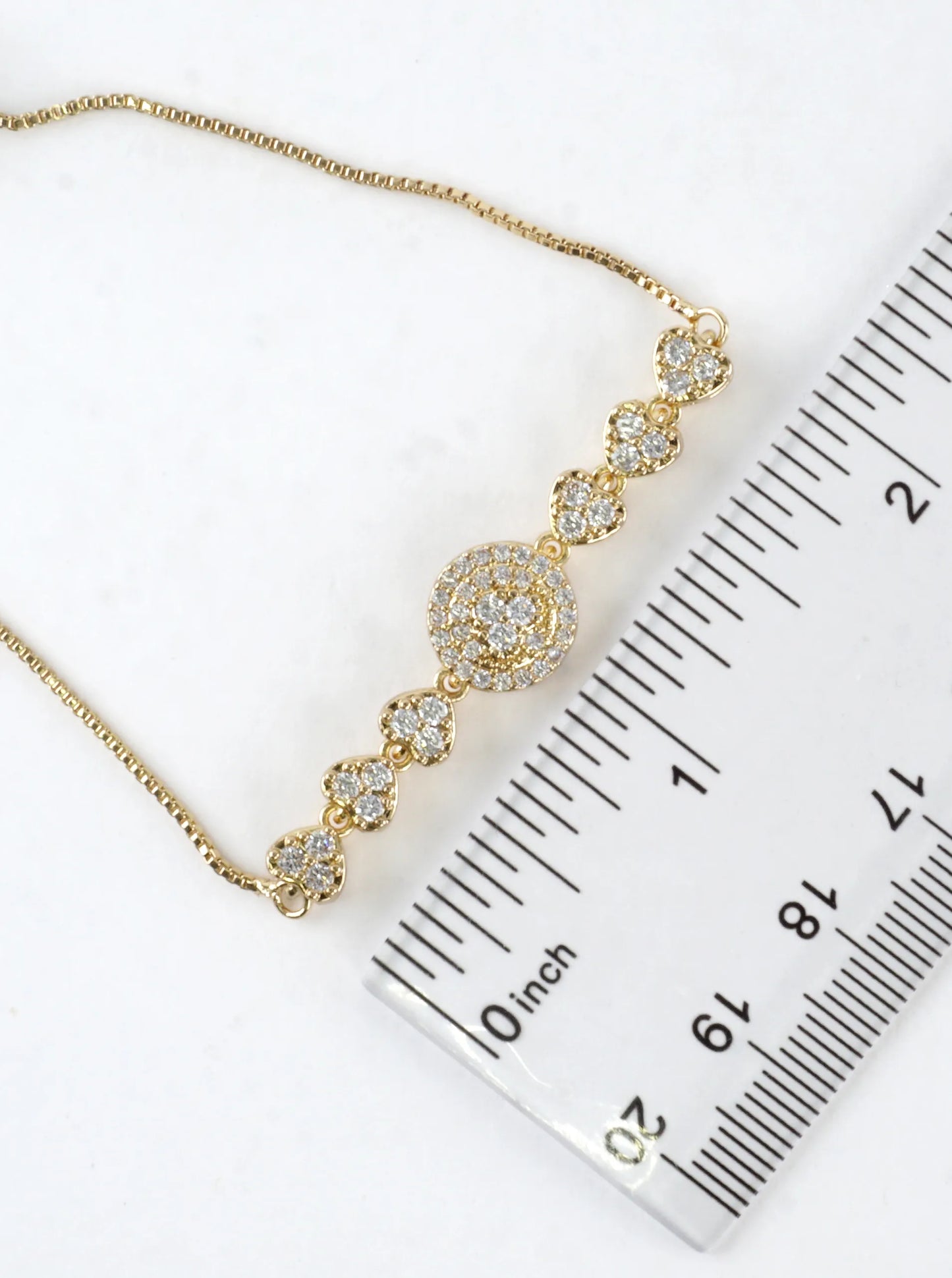 Pave Heart Link Adjustable Bolo Pull Tie Bracelet