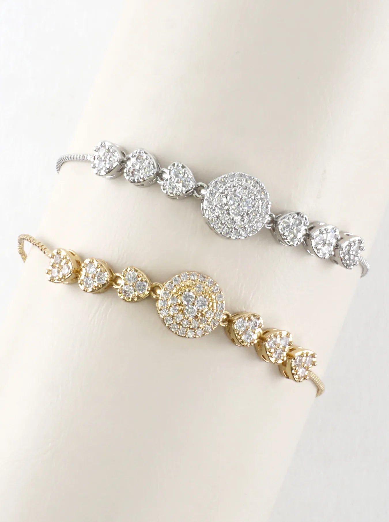 Pave Heart Link Adjustable Bolo Pull Tie Bracelet