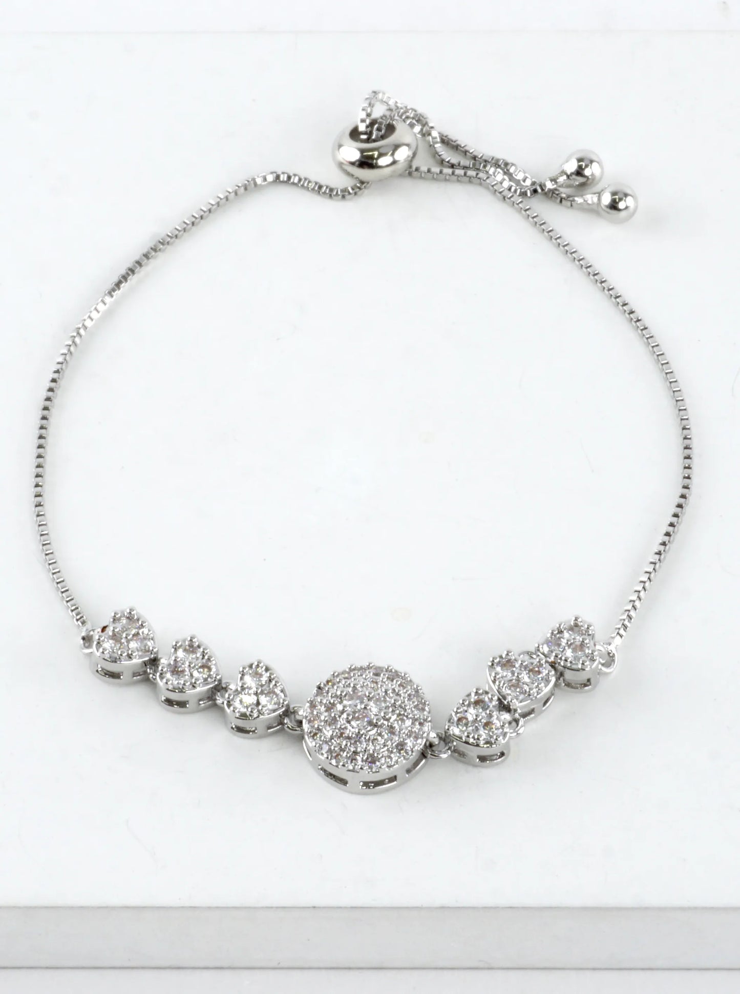 Pave Heart Link Adjustable Bolo Pull Tie Bracelet