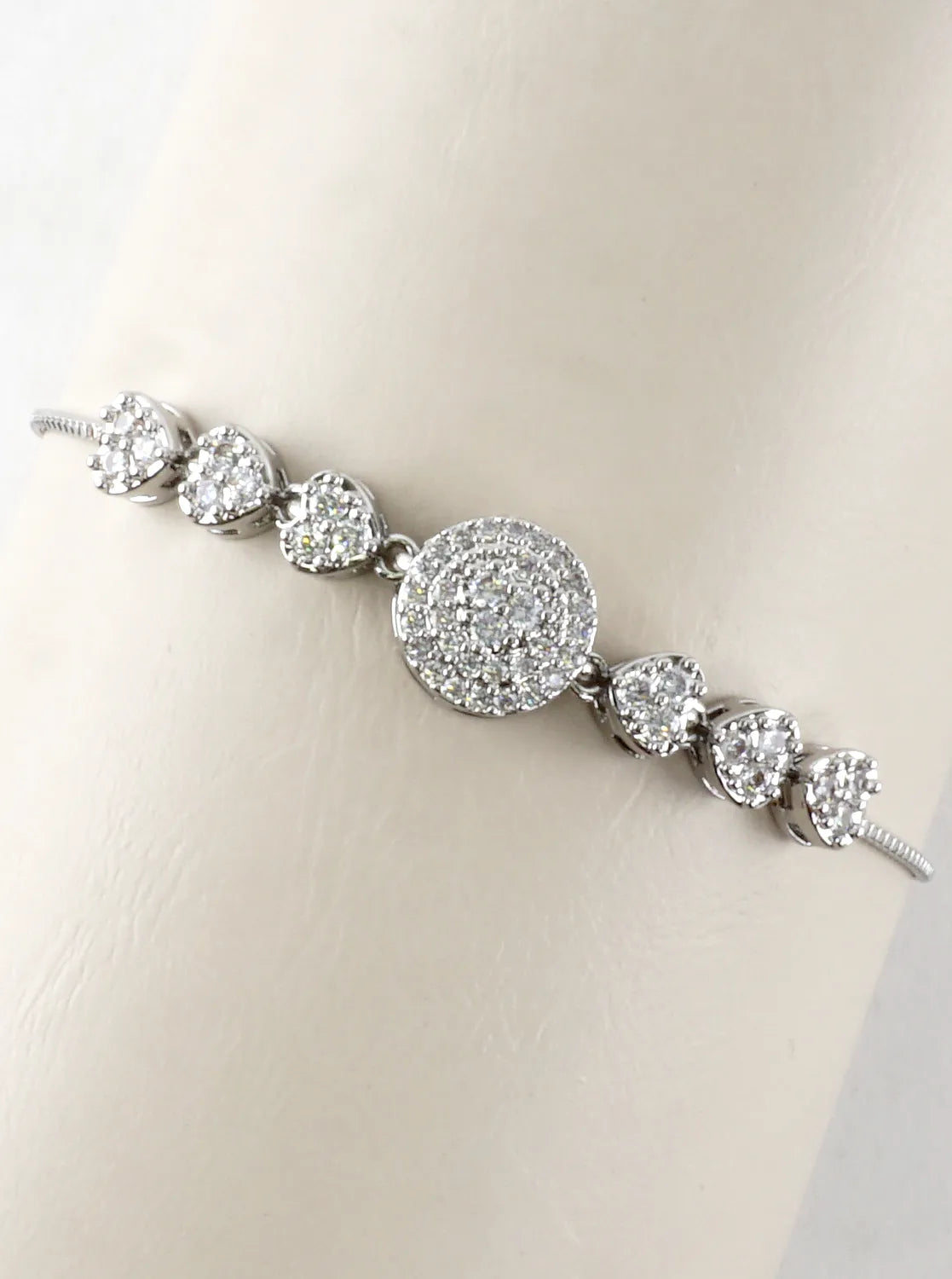 Pave Heart Link Adjustable Bolo Pull Tie Bracelet