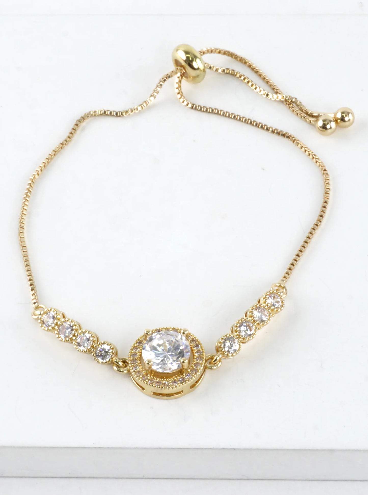 Round Halo CZ Bolo Pull Tie Bracelet