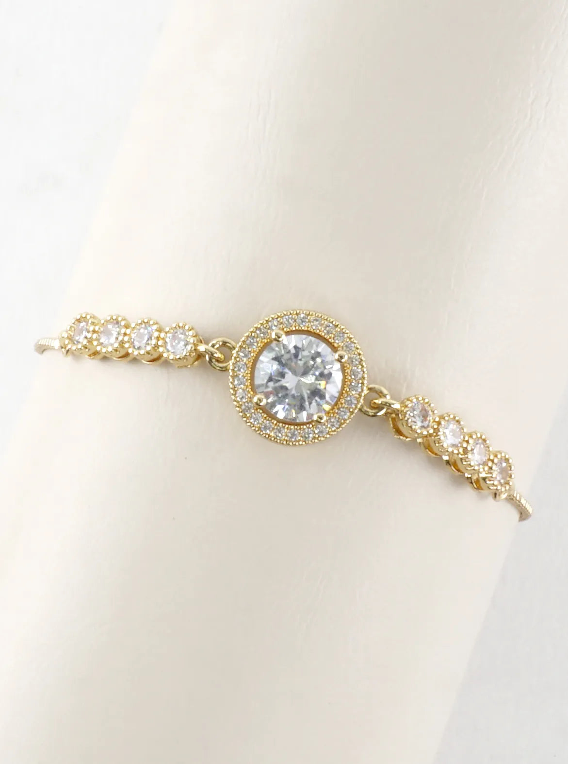 Round Halo CZ Bolo Pull Tie Bracelet
